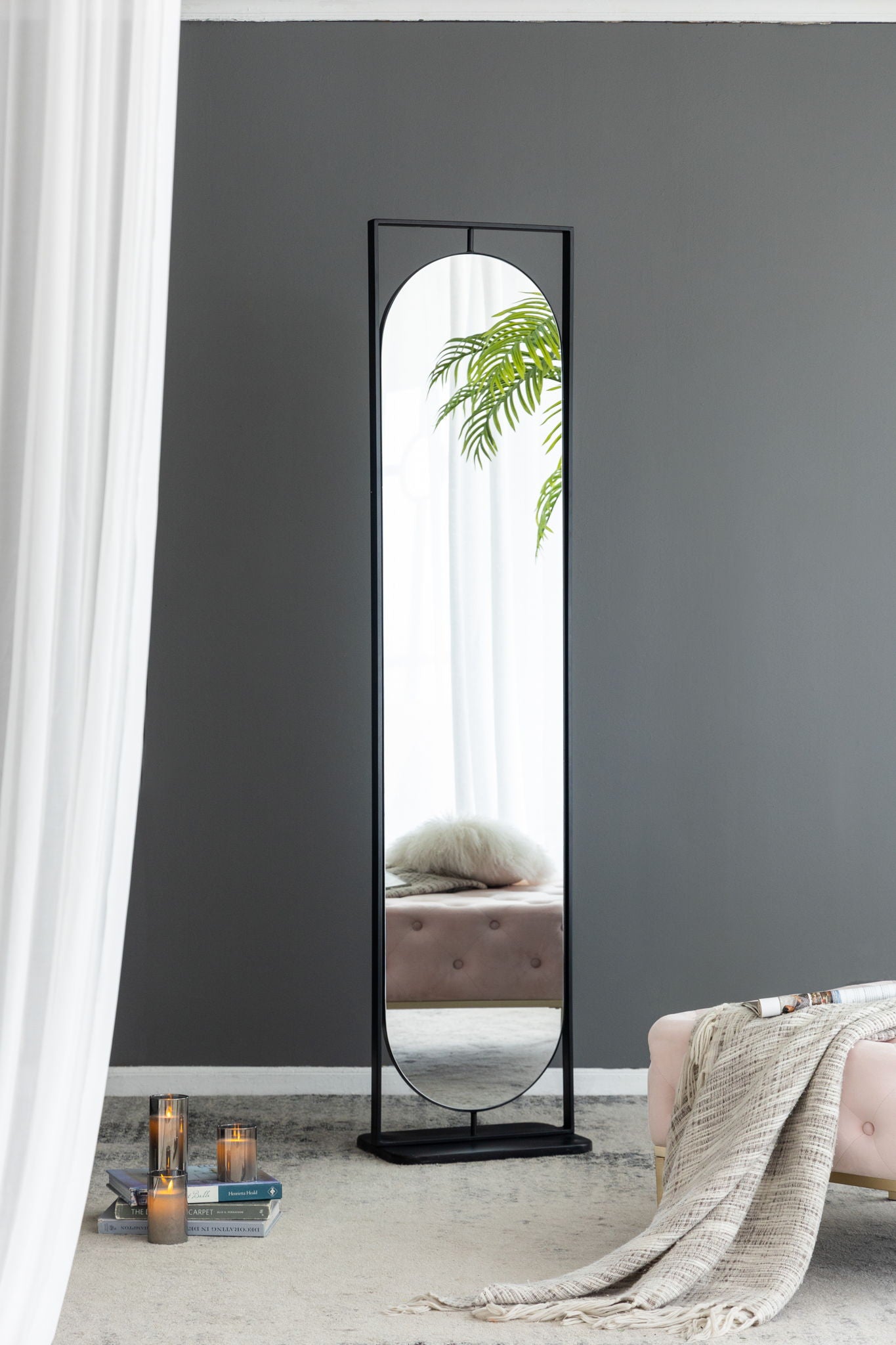 Full Length Standing Mirror, 360° Swivel Floor Mirror For Bedroom - Black