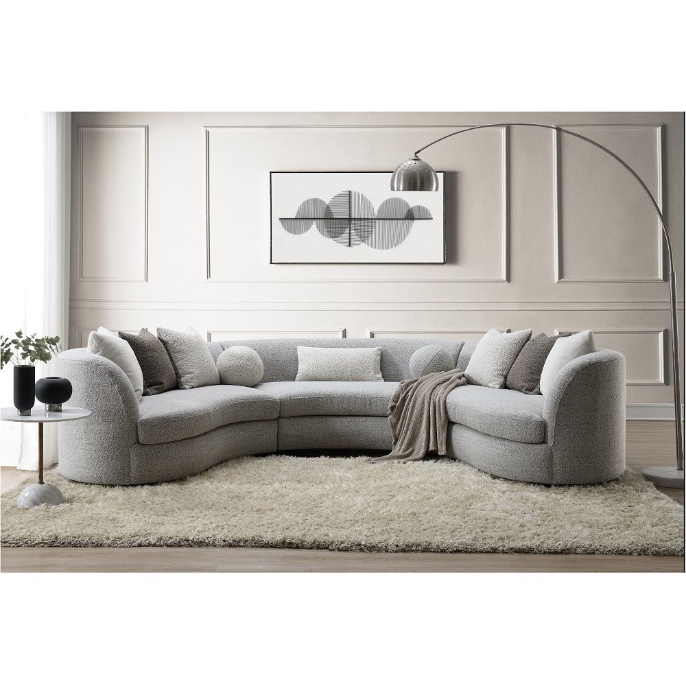 ACME Ivria - Sectional Sofa With 9 Pillows - Gray Boucle | Meri Furniture