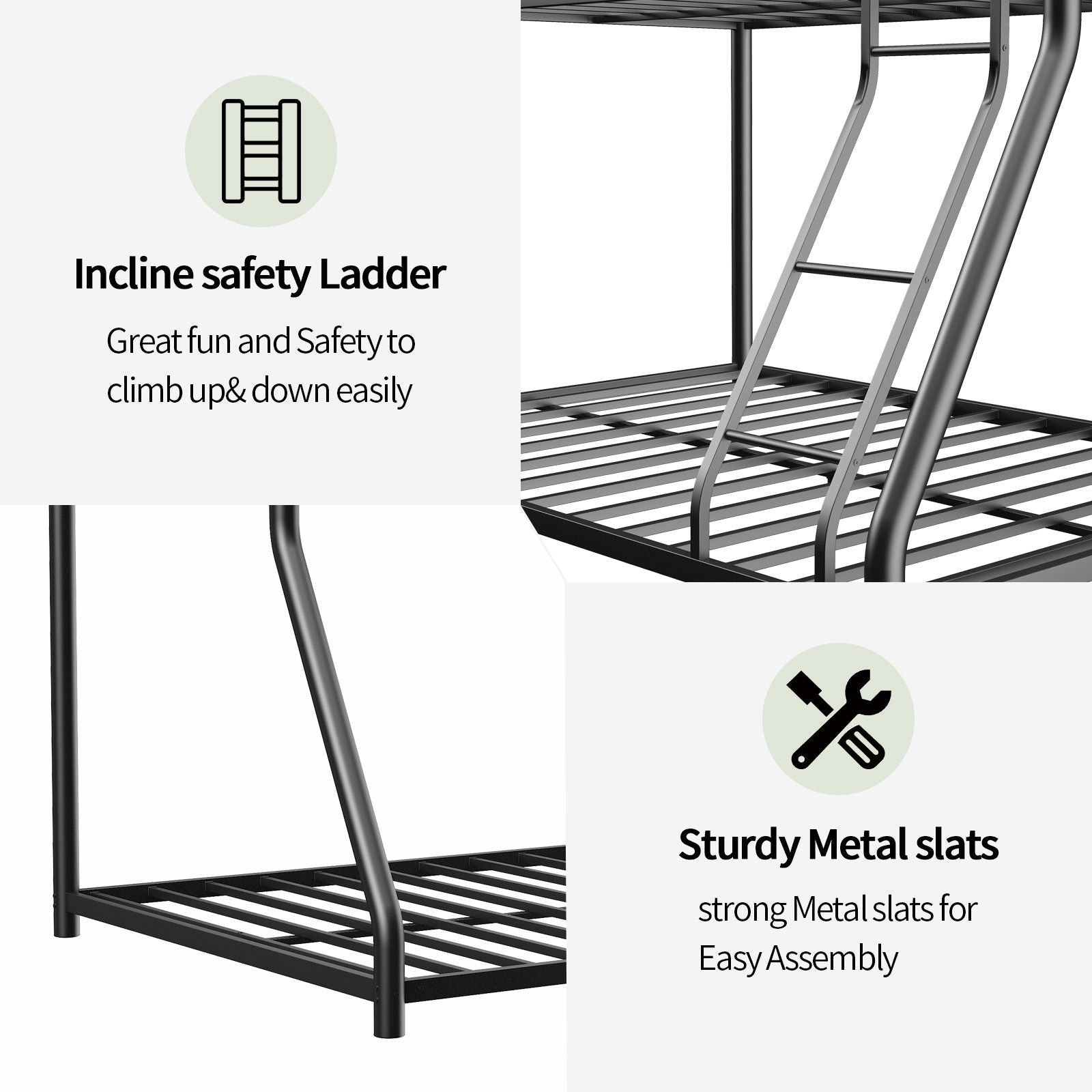 Bunk Bed Frame With Ladder And Guardrail, Heavy Duty Noise Free Design Metal Construction