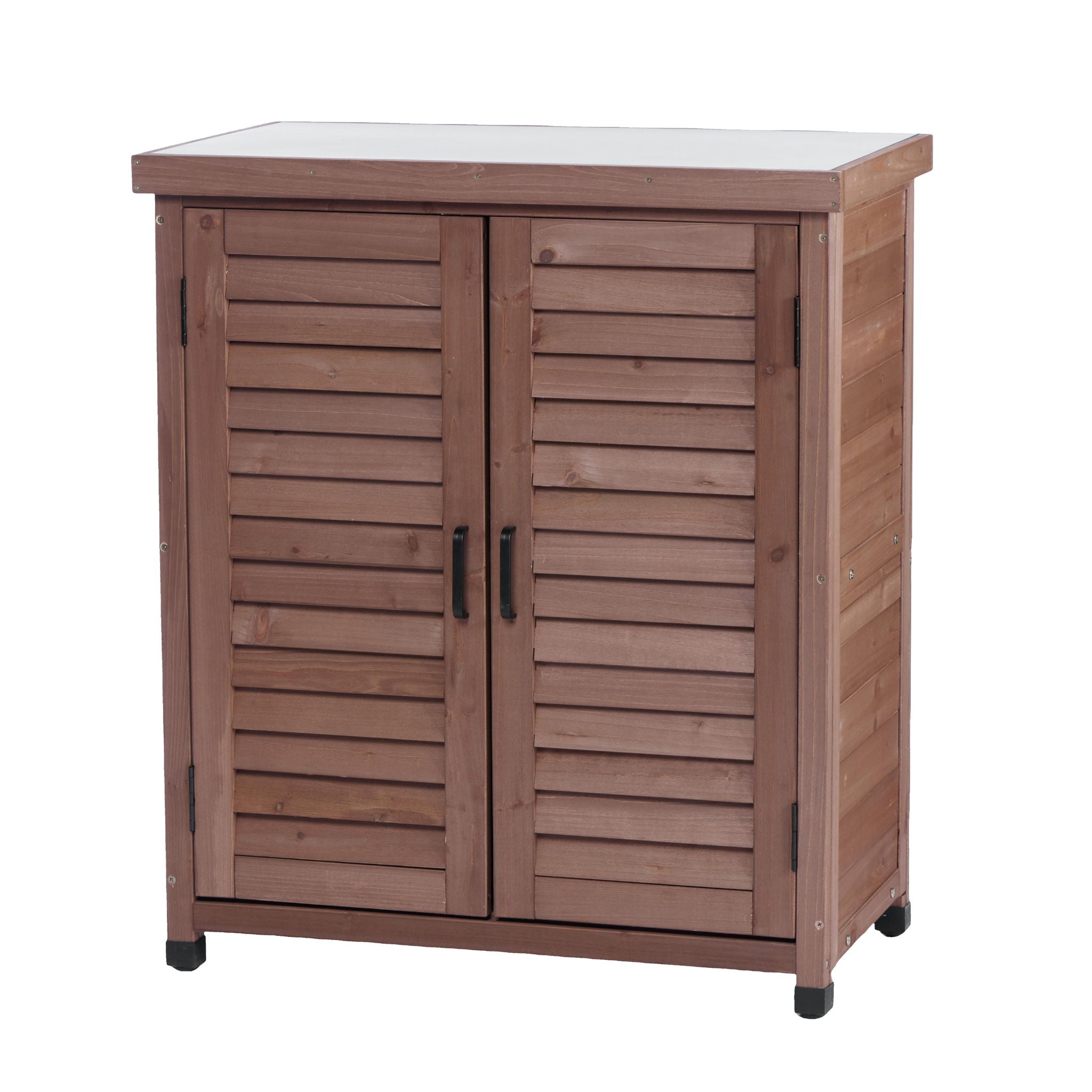 Potting Bench With Storage Cabinet And Metal Table Top For Outdoor