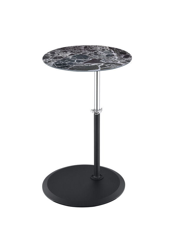 Orbit 15.5"W End Table with Height Adjustable Black Marble Textured Top