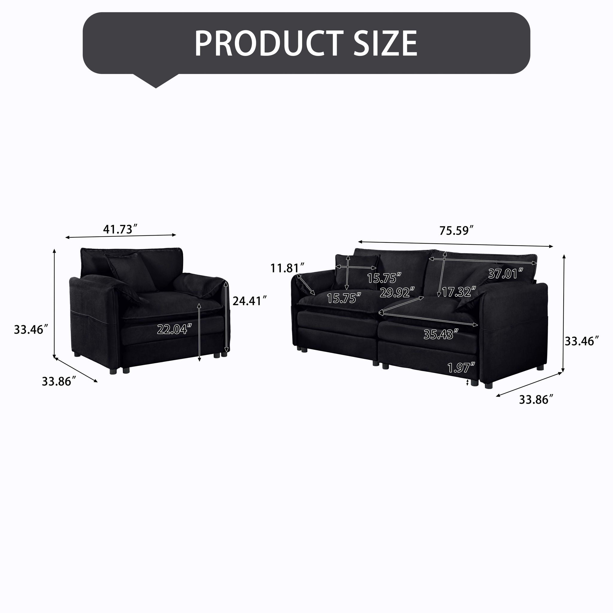 Modern Upholstered Chenille Loveseat And Armchair Set With Pillows