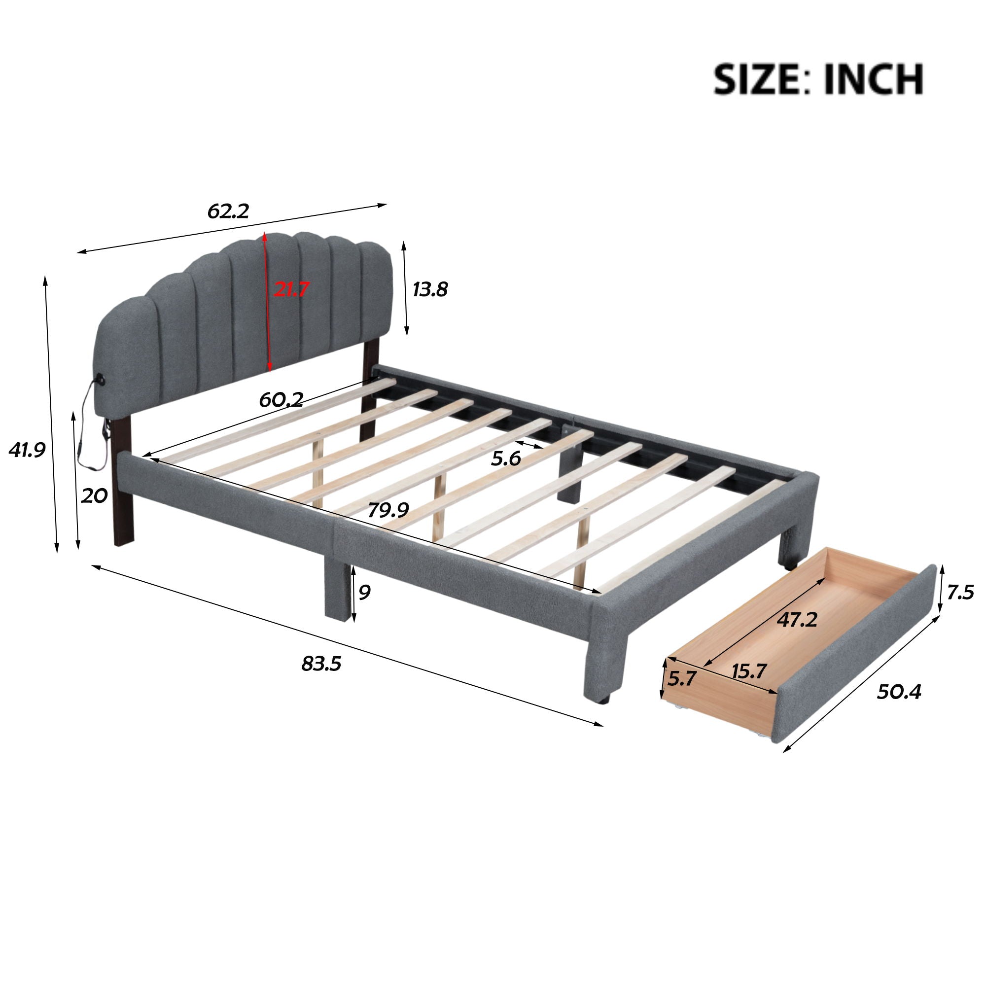 Upholstered Platform Bed With Drawer