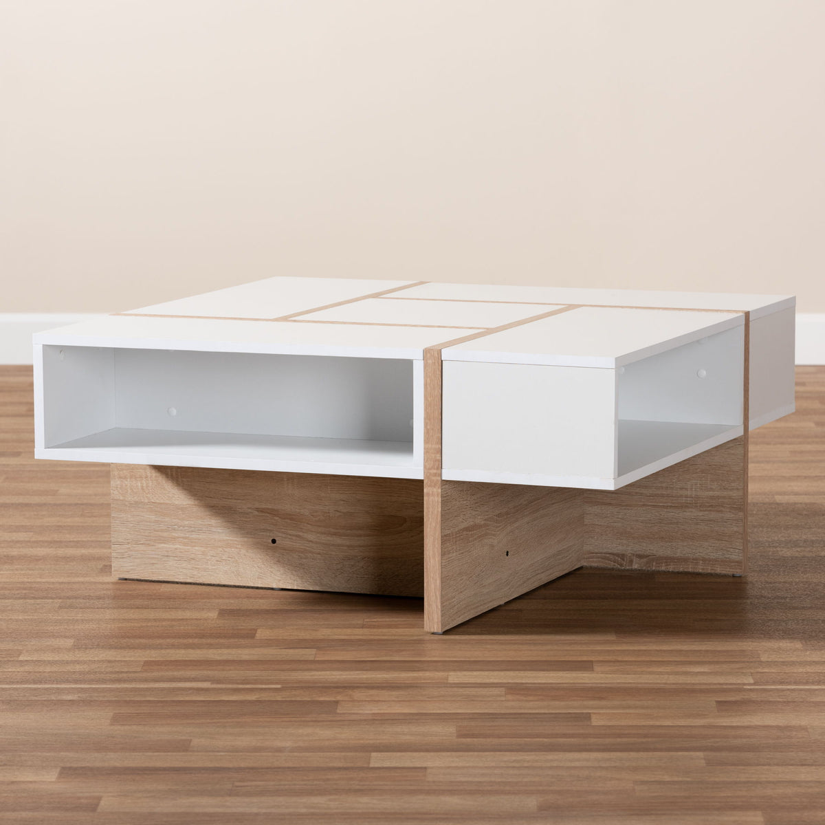 Rasa Modern and Contemporary Two-Tone White and Oak Finished Wood Coffee Table