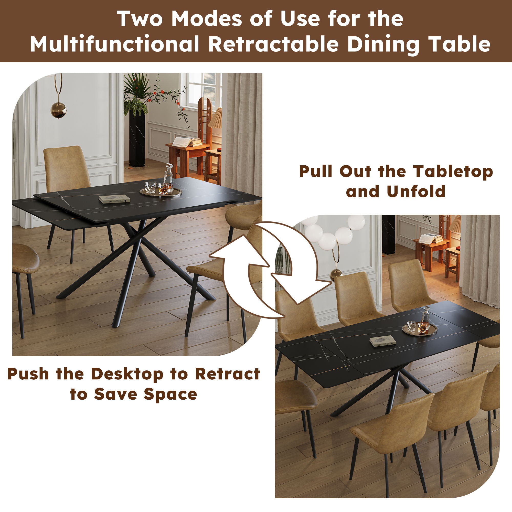 Retractable Sintered Stone Dining Table Set With Chairs
