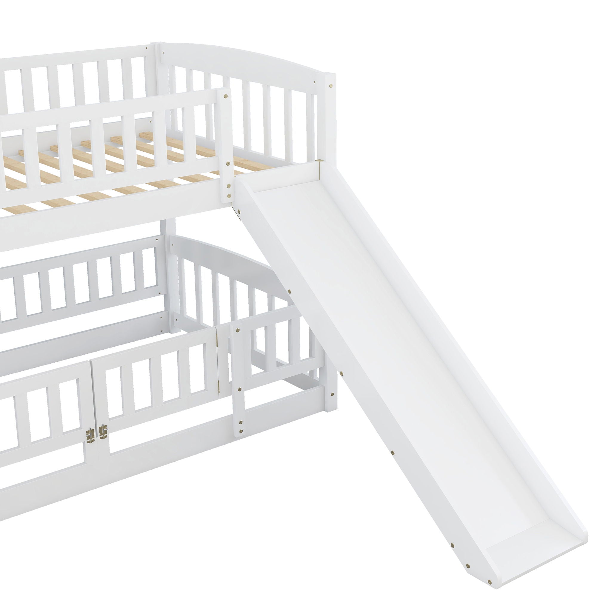 Low Bunk Bed With Slide, Fence And Ladder