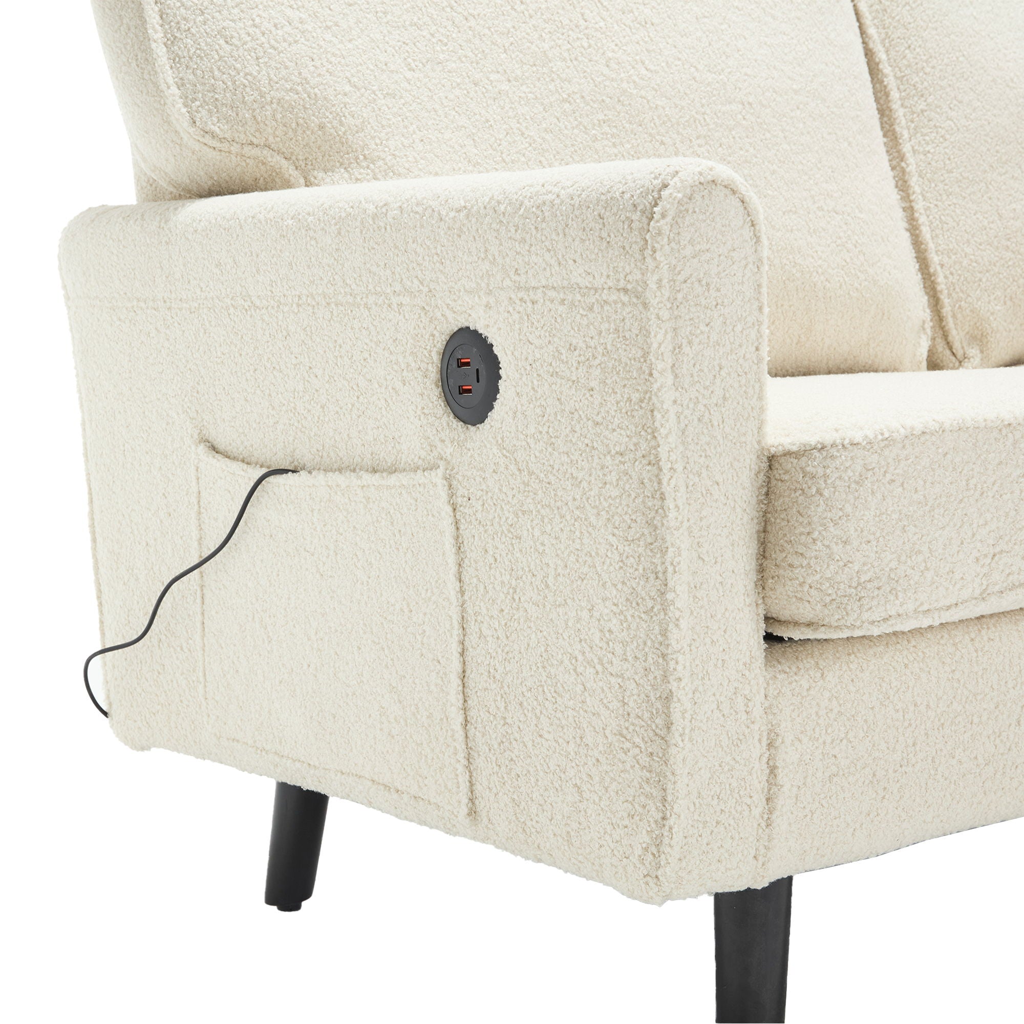 Mid Century Modern Loveseat Sofa With USB Ports, Removable Pillow Cover