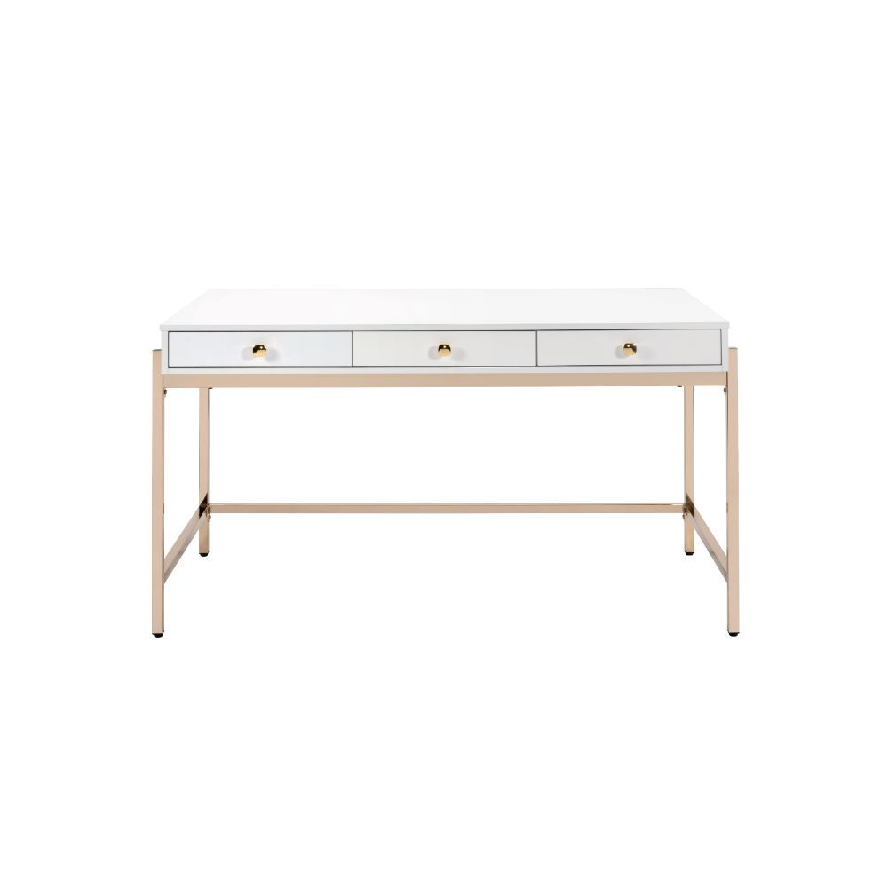 ACME Ottey - Desk - White High Gloss & Gold - 31" | Meri Furniture