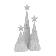 Resin / Foil Christmas Tree With Star Top (Set of 3) - White / Silver