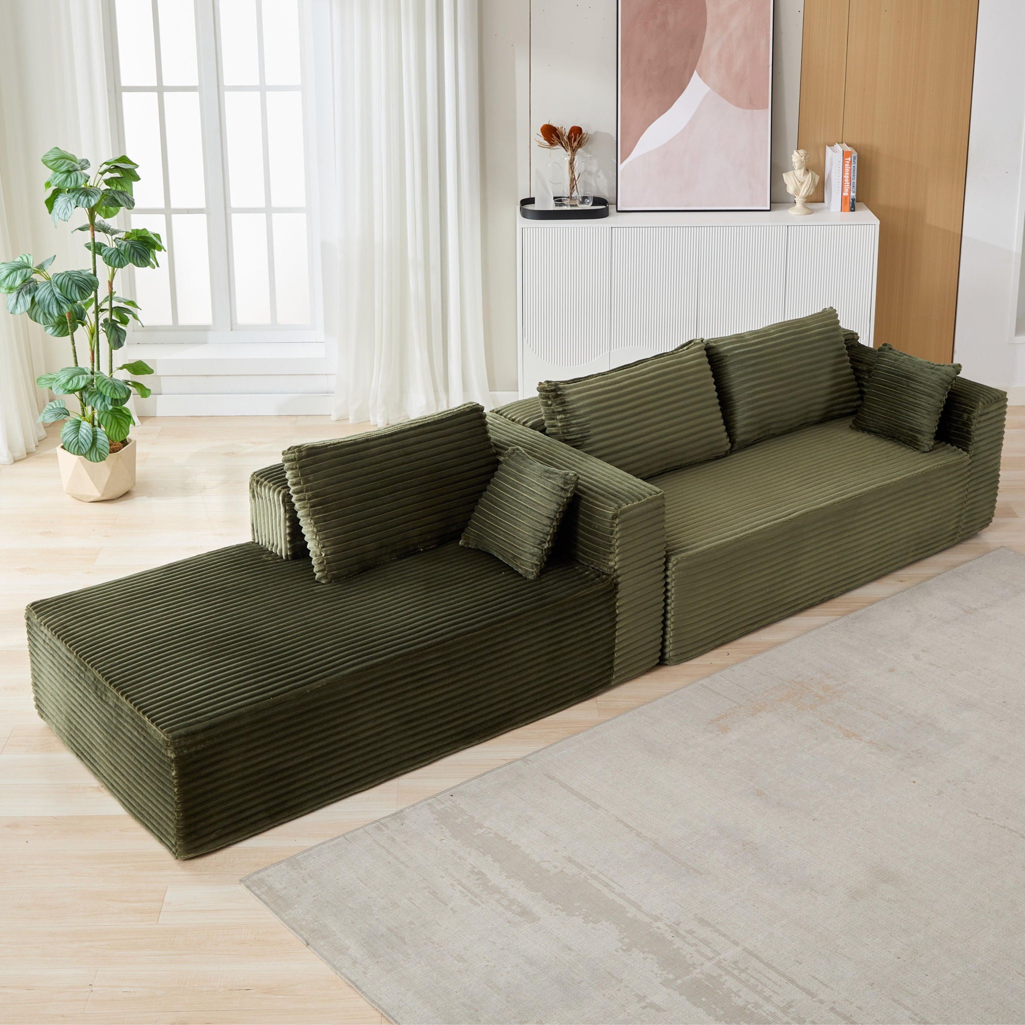 Compression Sectional Couch With Comfy Chaise, Boneless L Shape Sofa With Deep Seat