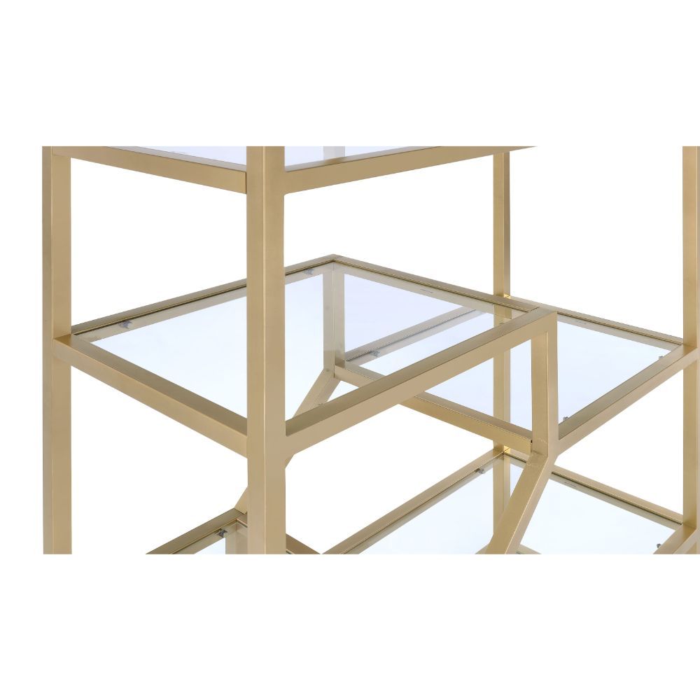 ACME Lecanga- Bookshelf - Gold & Clear Glass | Meri Furniture