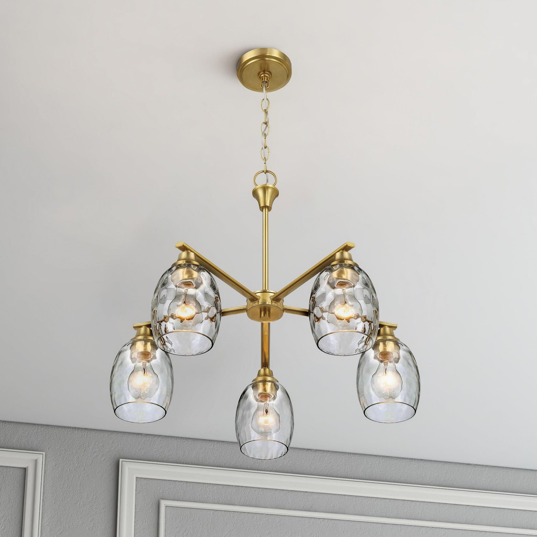 Elegance 5 Lights Linear Arms With Chain Chandelier - Clear / Gold