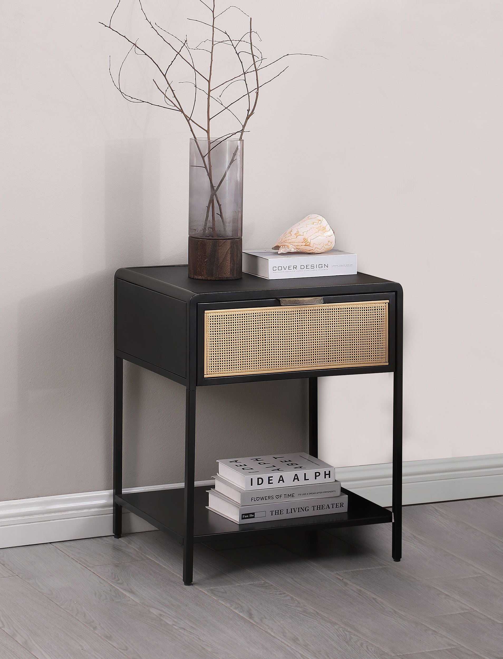 Coaster Fine Furniture Amherst - 1-Drawer Radio Weave Rattan Metal Side Table | Meri Furniture