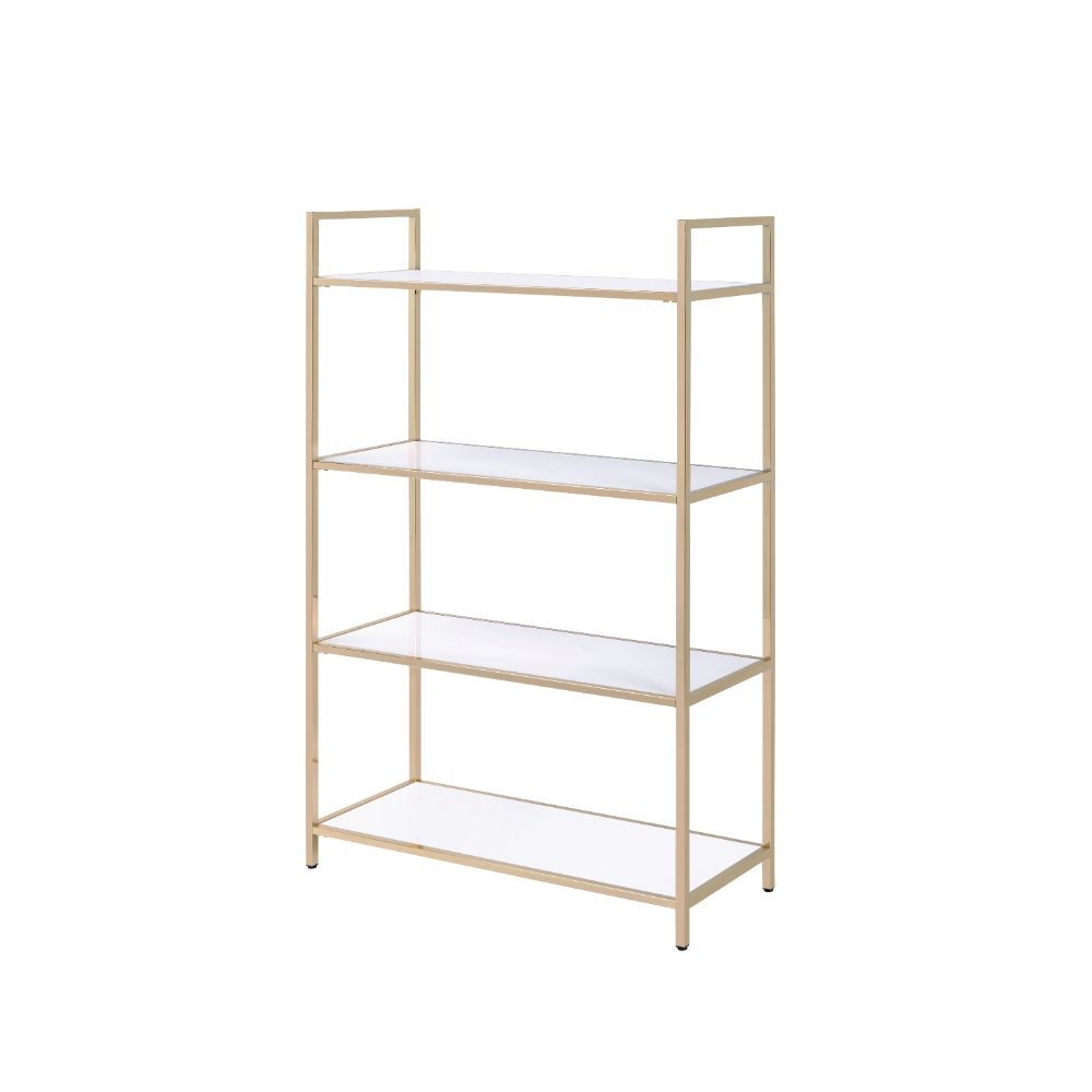 ACME Ottey - Bookshelf - White High Gloss & Gold | Meri Furniture