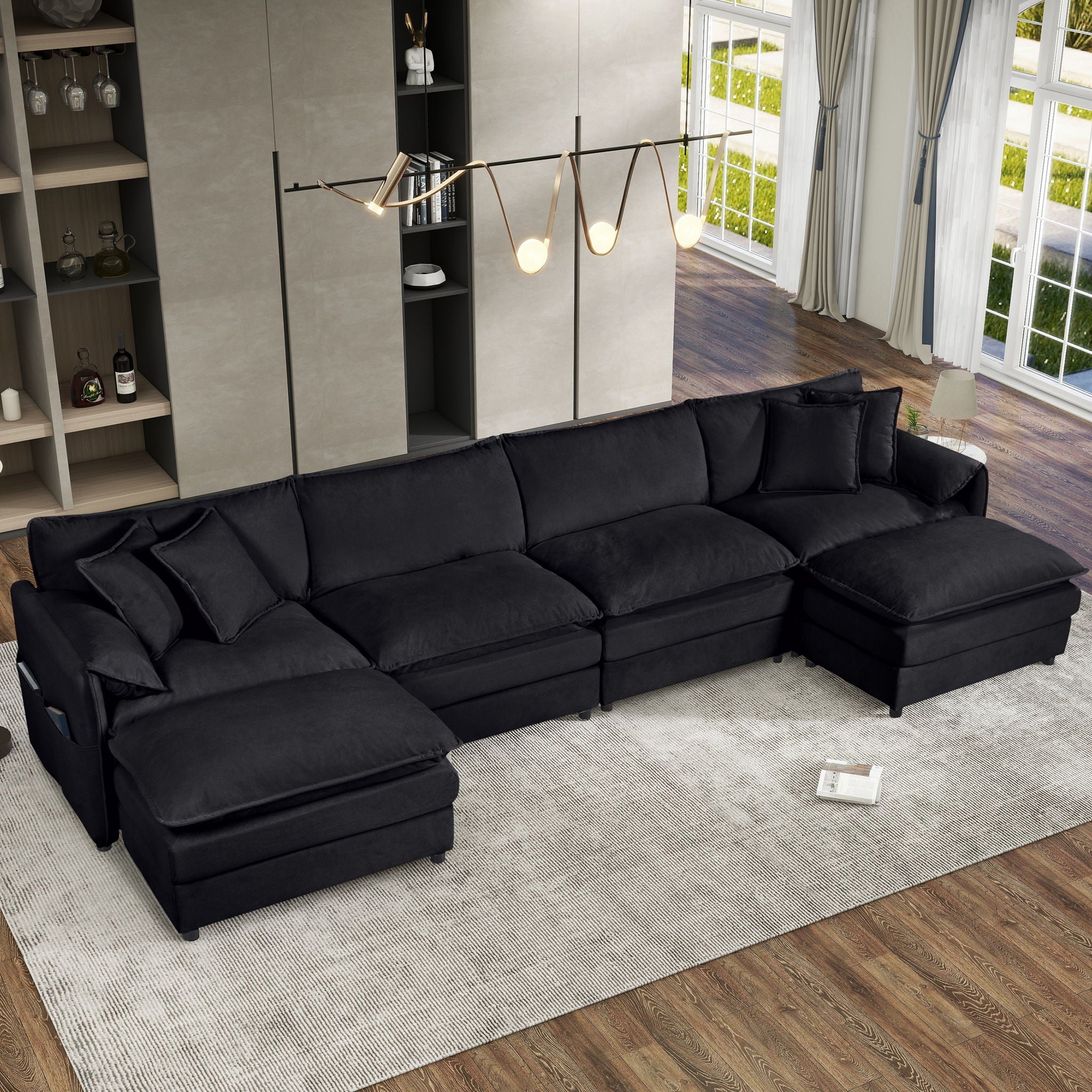 Modern Comfy Deep Seat Modular Sectional Sofa Cloud Couch With Ottoman