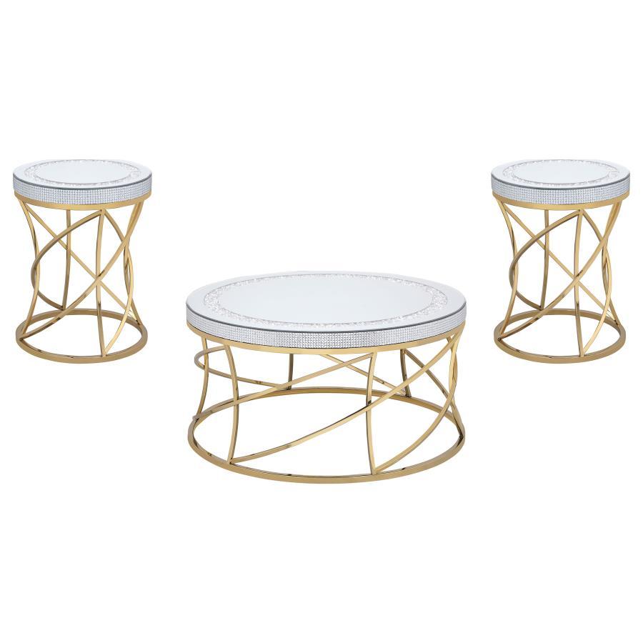 Elise - Round Mirror Top Coffee Table Set