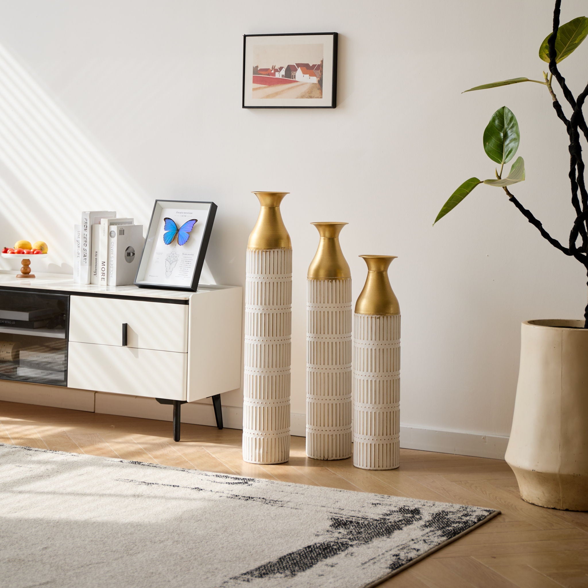 Floor Metal Vases Decorated White Metal Vases (Set of 3) Gorgeous Home Decoration Large Glazed Metal Vases - White