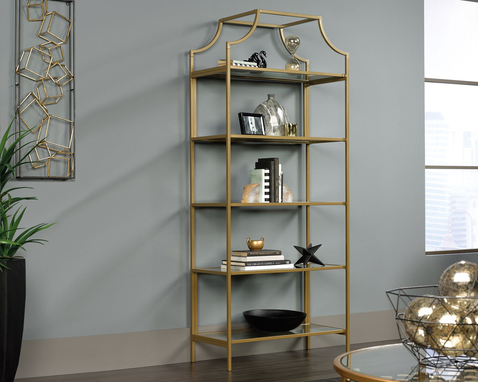 Inter Lux 5-Shelf Bookcase Satin Gold