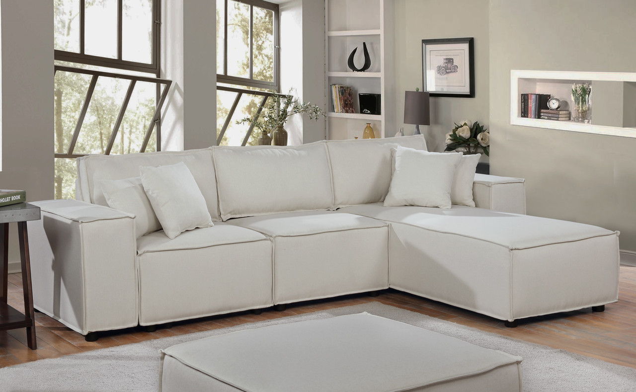 Harvey 104"W Sofa with Reversible Chaise in Beige Linen