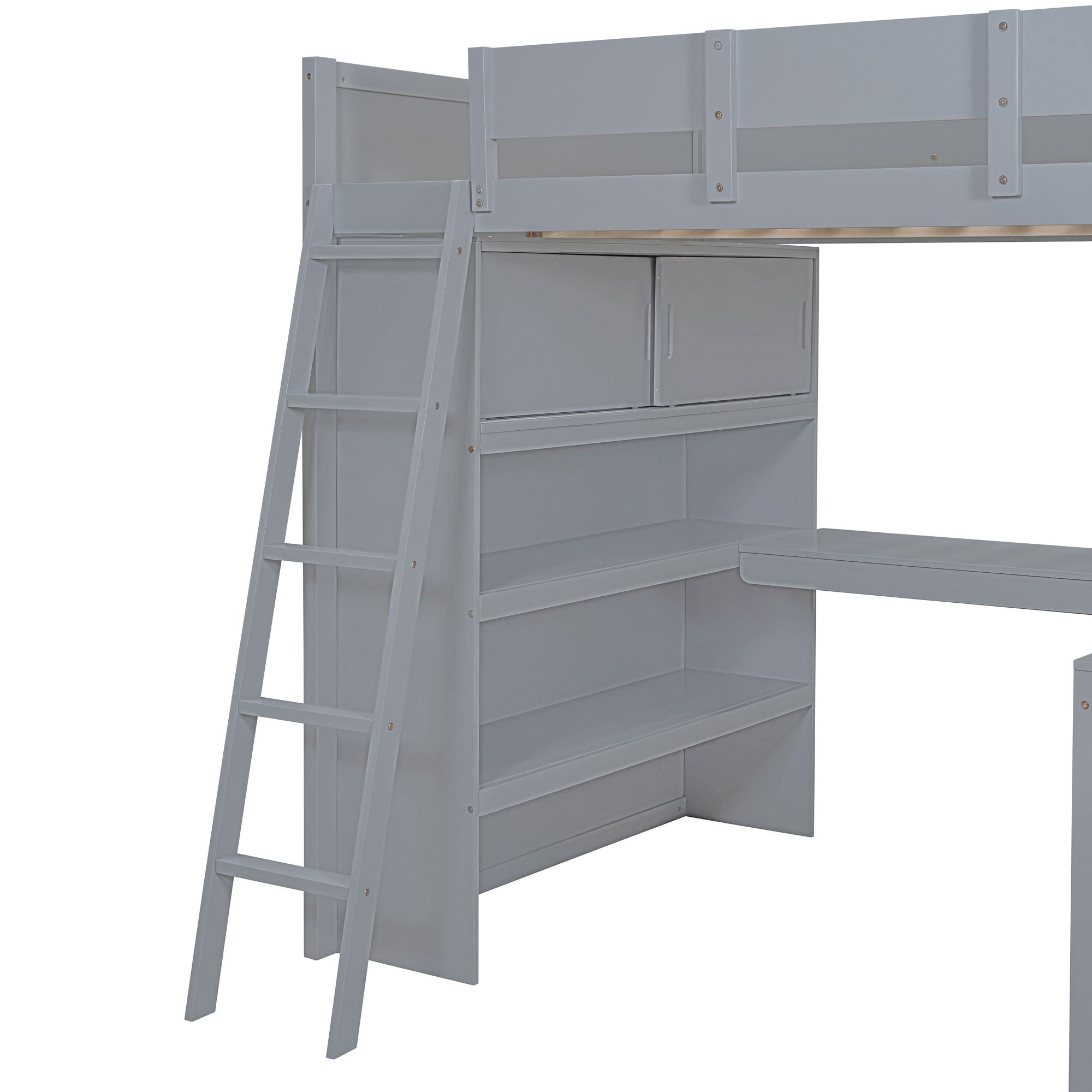 Modern Loft Bed With Desk And Shelves