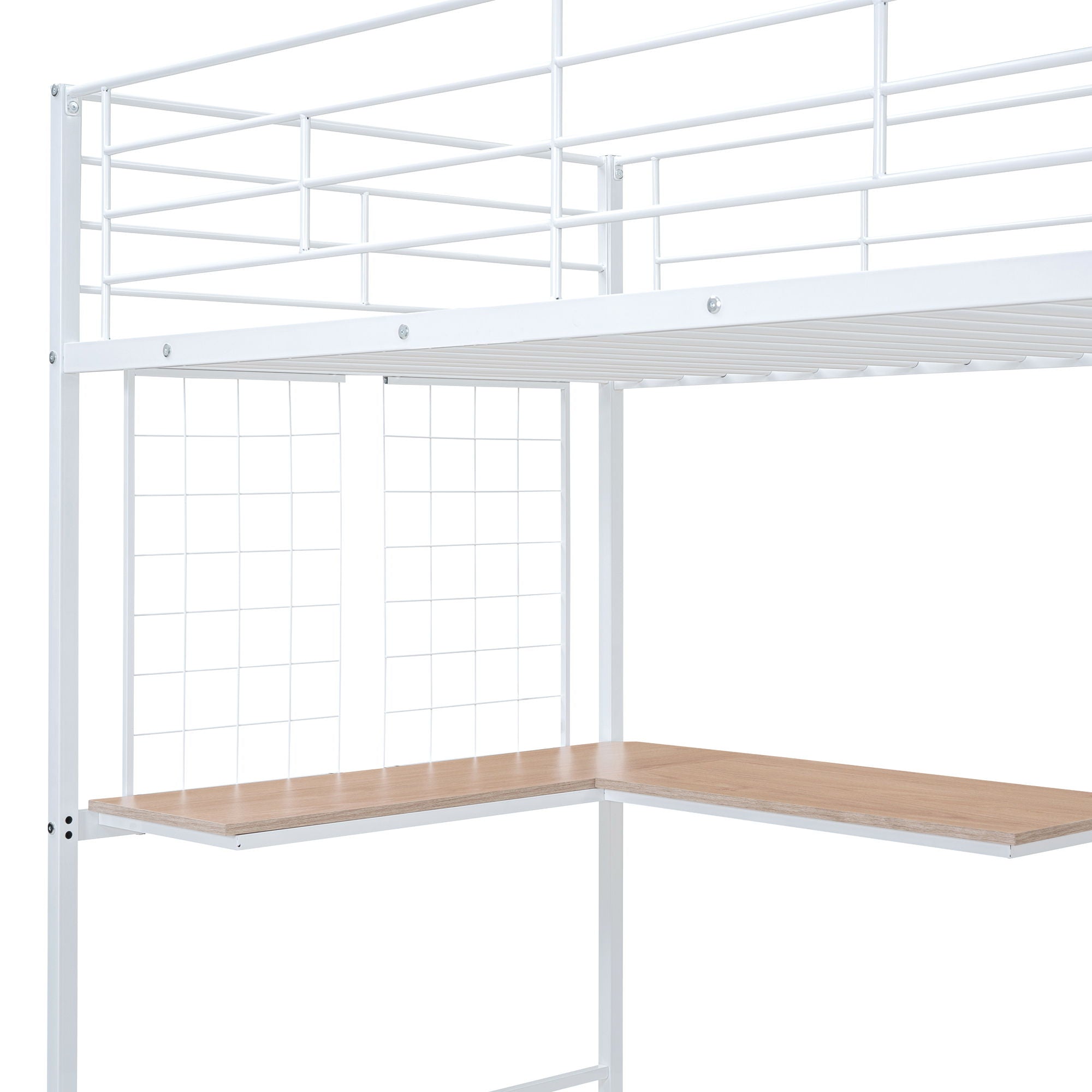 Loft Bed With Desk And Grid, Stylish Frame With Lateral Storage Ladder And Wardrobe