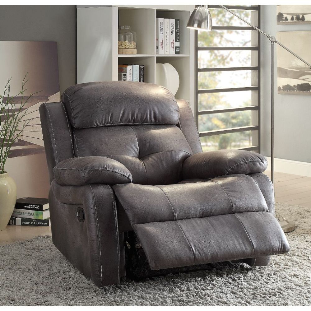 ACME Ashe - Recliner - Gray Polished Microfiber | Meri Furniture