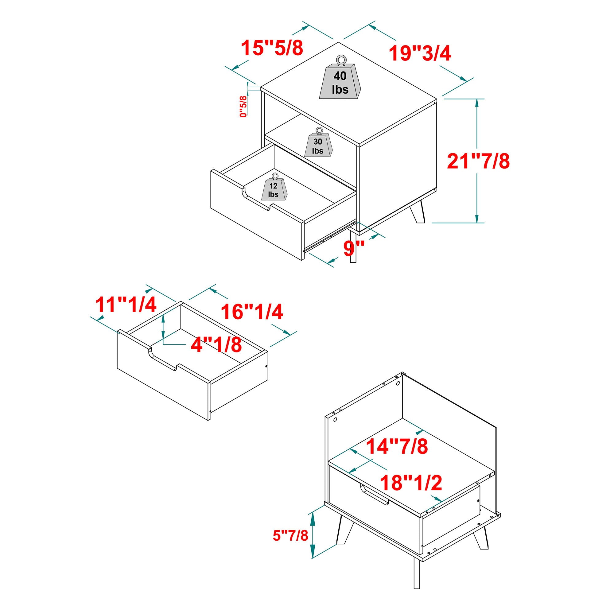 Modern 1 Drawer Nightstand With Open Cubby