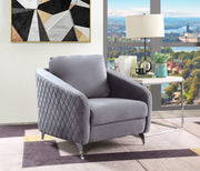 Sofia 36"W Gray Velvet Modern Chic Accent Armchair