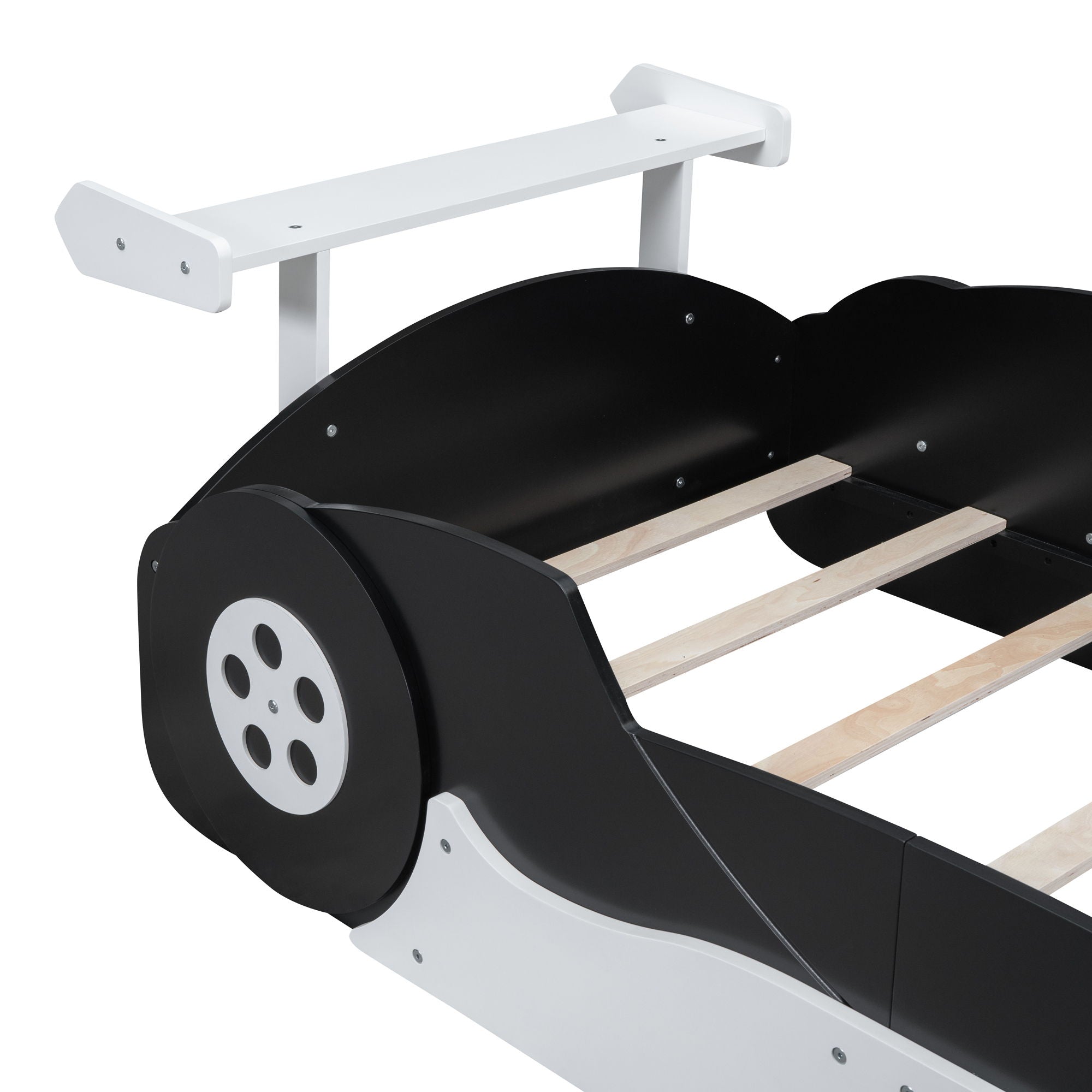 Race Car-Shaped Platform Bed With Wheels