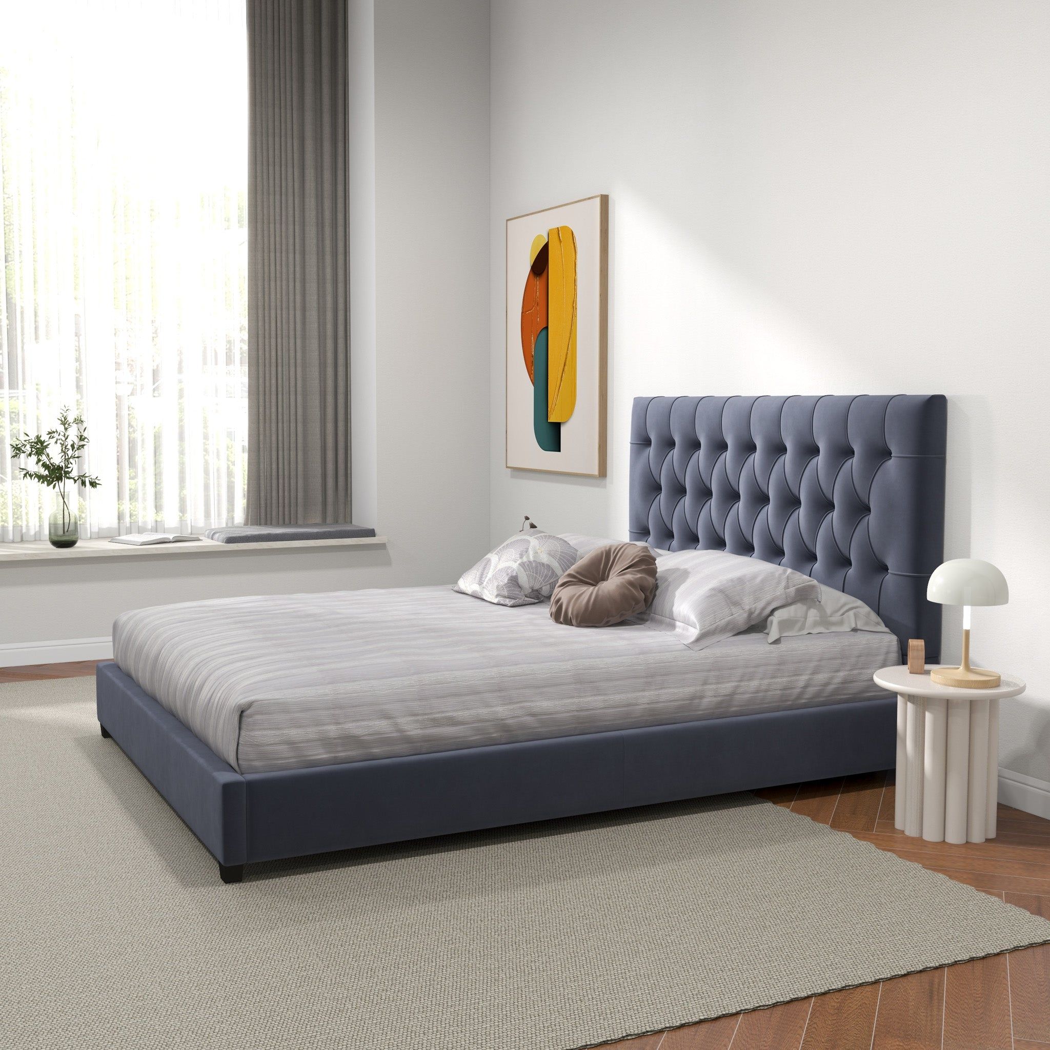 Donald - Mid-Century Modern Upholstered Platform Bed
