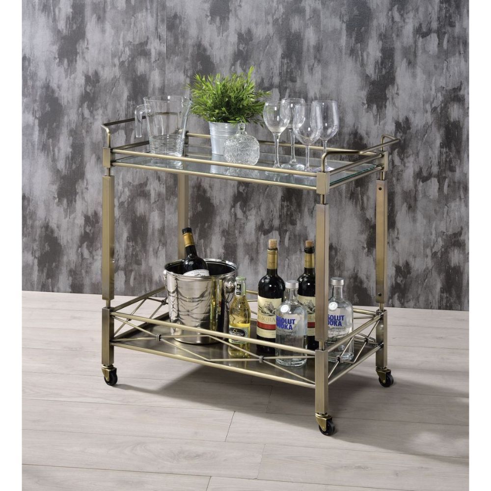 ACME Matiesen - Serving Cart - Antique Gold & Clear Glass | Meri Furniture