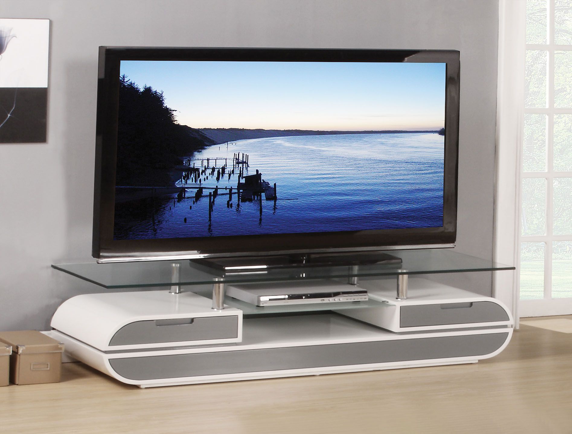 ACME Lainey - TV Stand - White & Gray | Meri Furniture