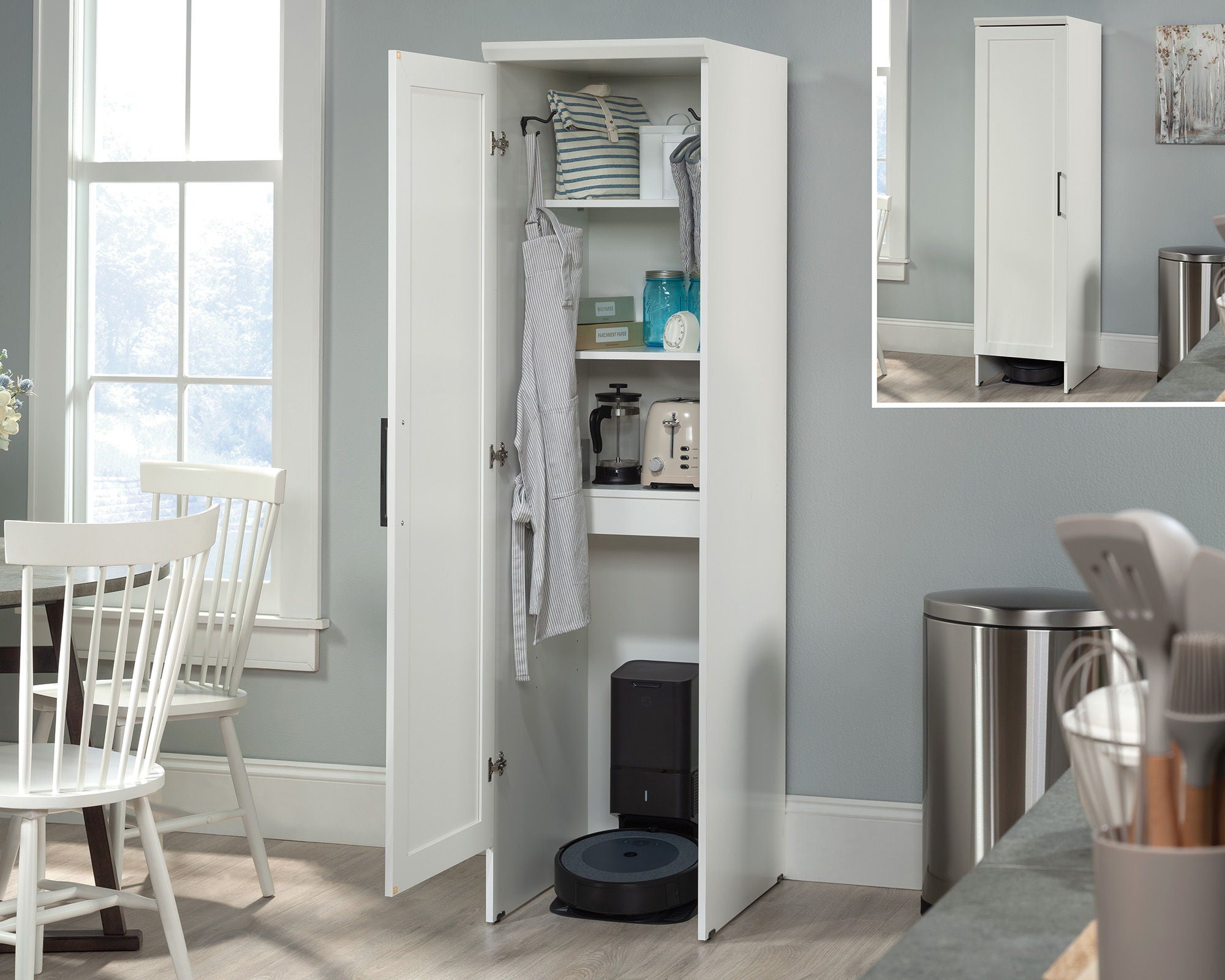 Robot Vacuum Storage Cabinet in Soft White