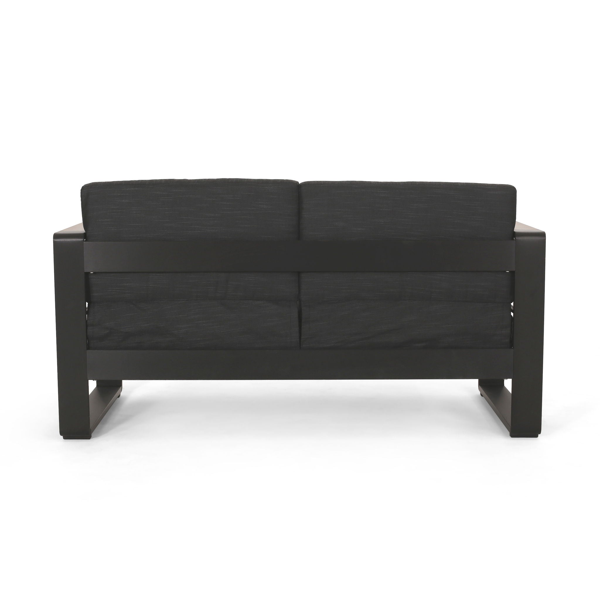 Loveseat With Slat Paneling And Aluminum Frame - Black