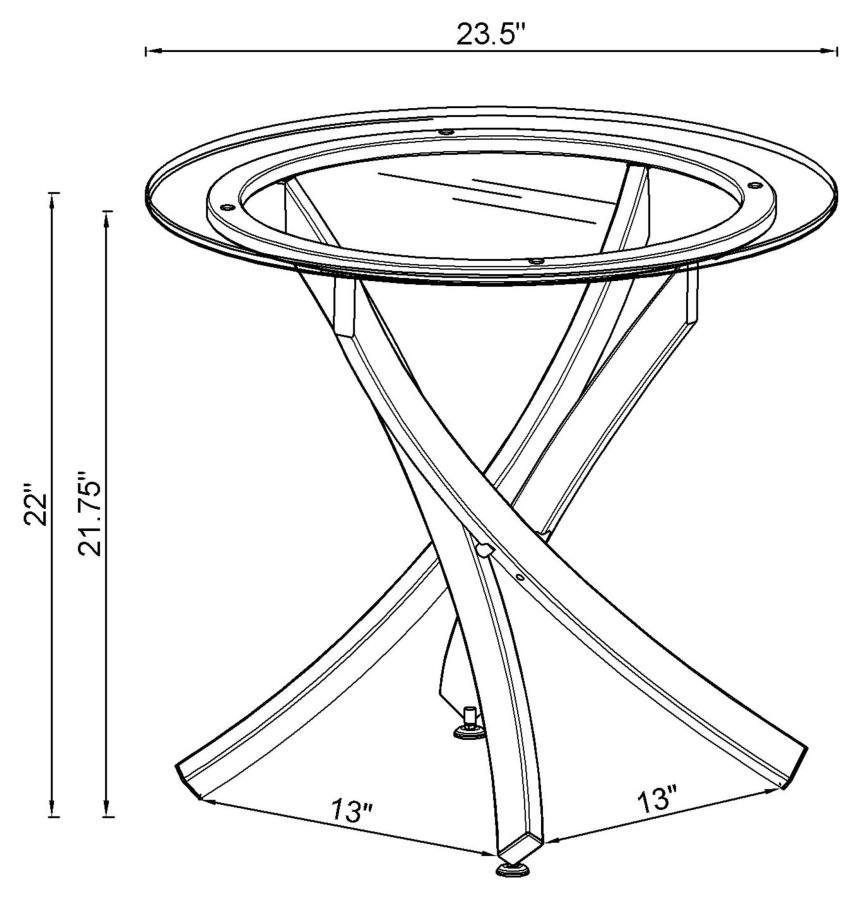 Coaster Fine Furniture Brooke - Round Glass Top Side End Table Metal Base | Meri Furniture