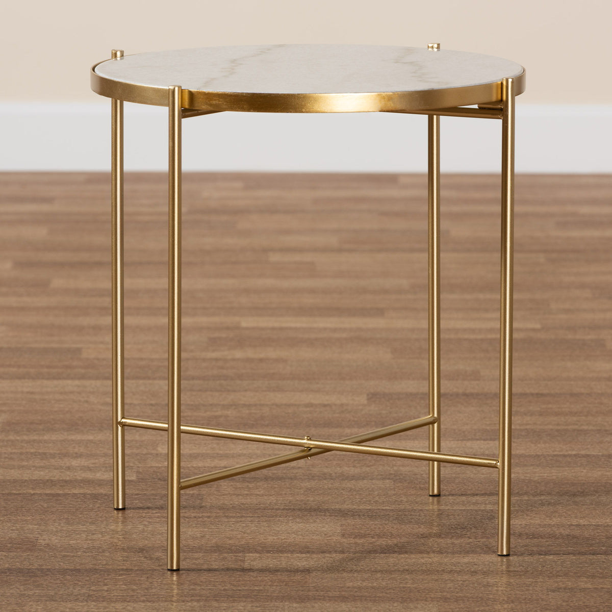 Maddock Modern and Contemporary Gold Finished Metal End Table with Marble Tabletop