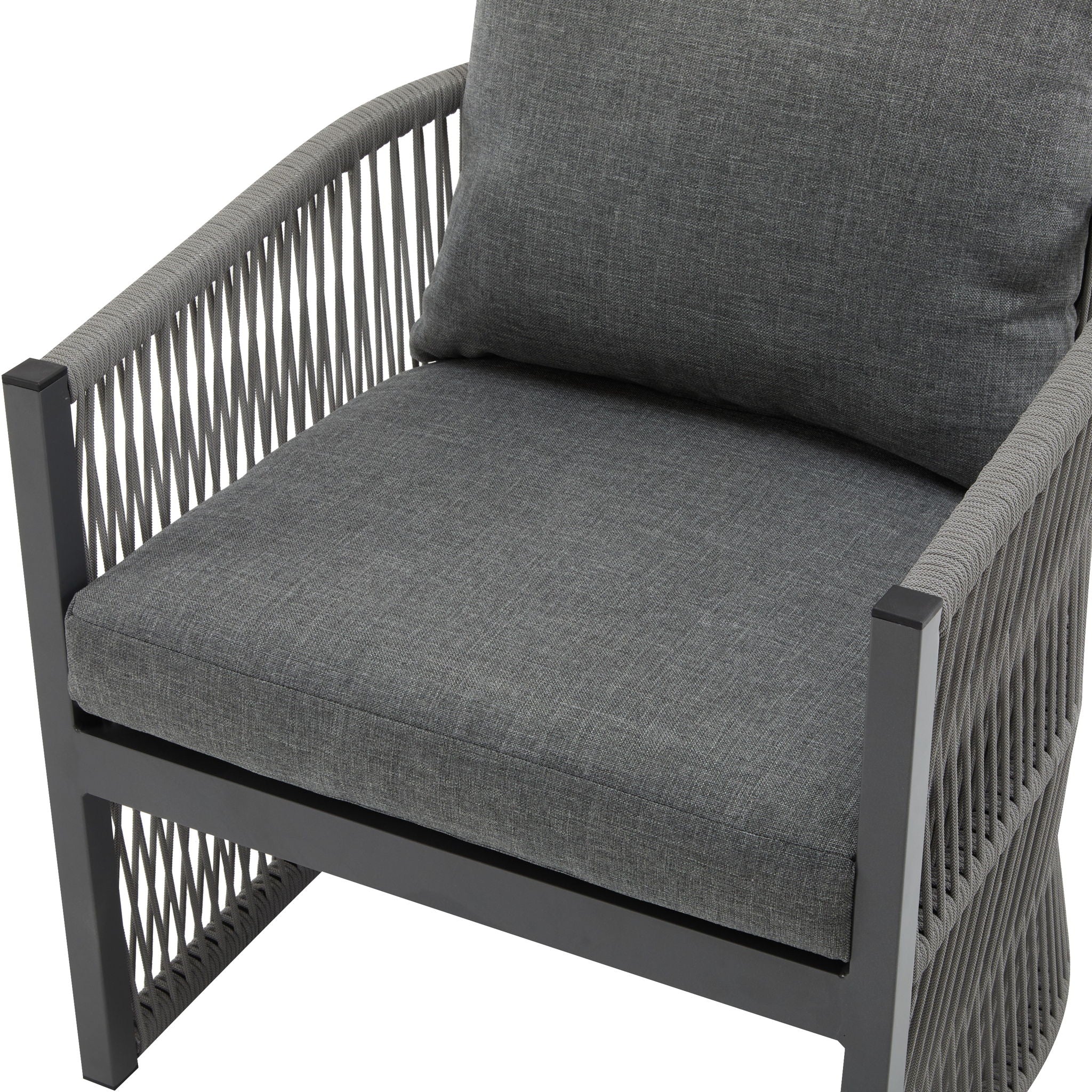 Modern Curved Aluminum Lounge Chair With Stylish Rope Weave Design And Cushioned Comfort For Outdoor