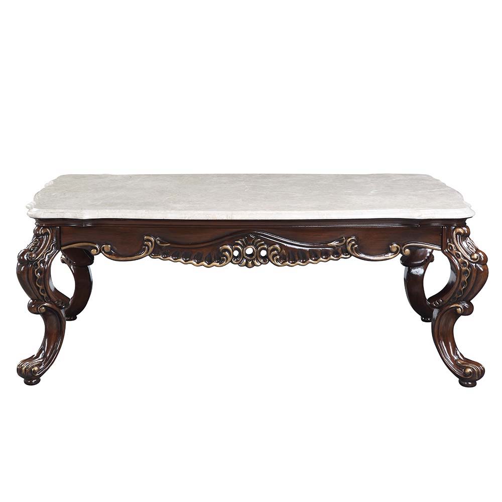 ACME Benbek - Coffee Table - Marble & Antique Oak Finish | Meri Furniture