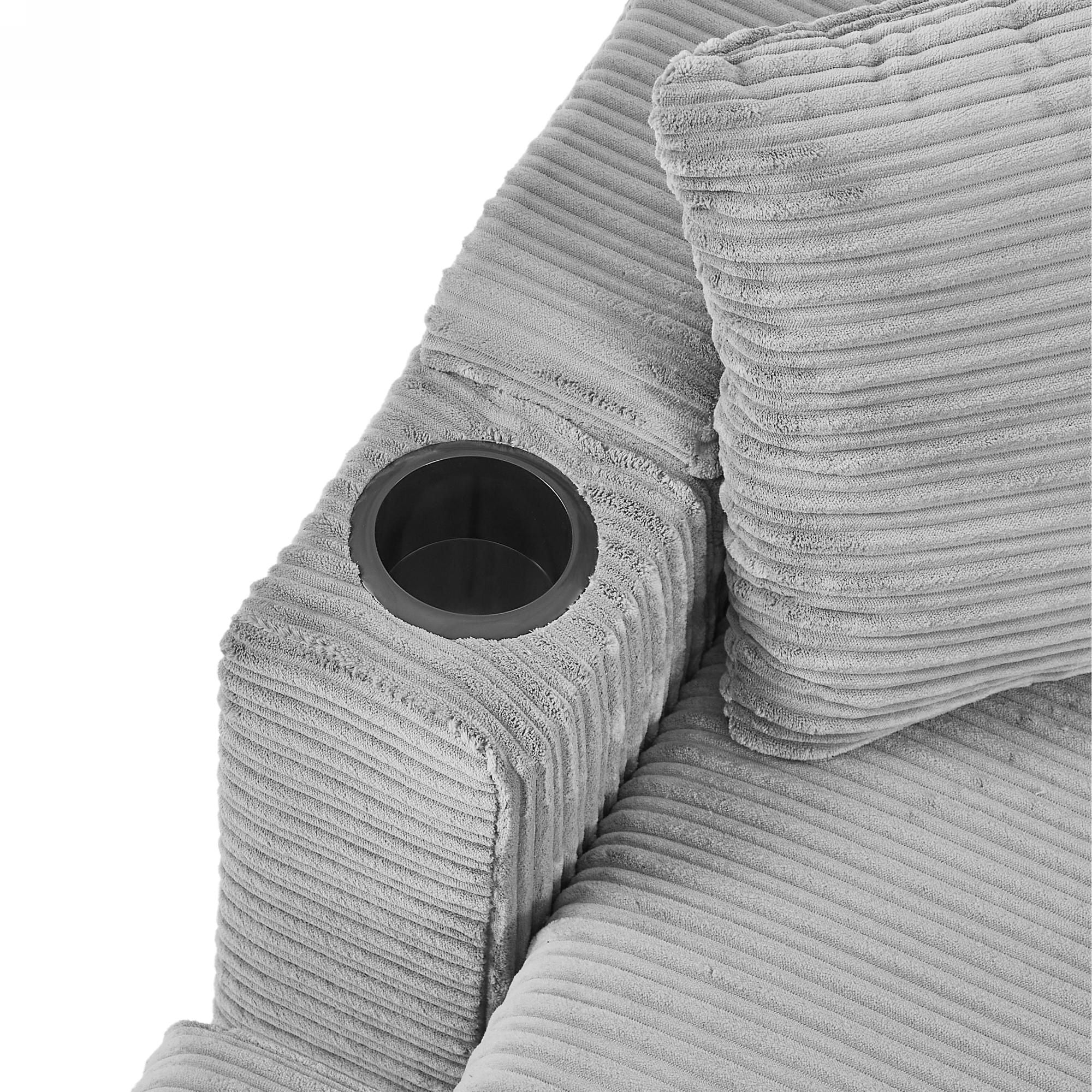 Single Sofa Couch With Storage Space, Movable Ottoman, USB Ports, Cup Holders, Phone Holder