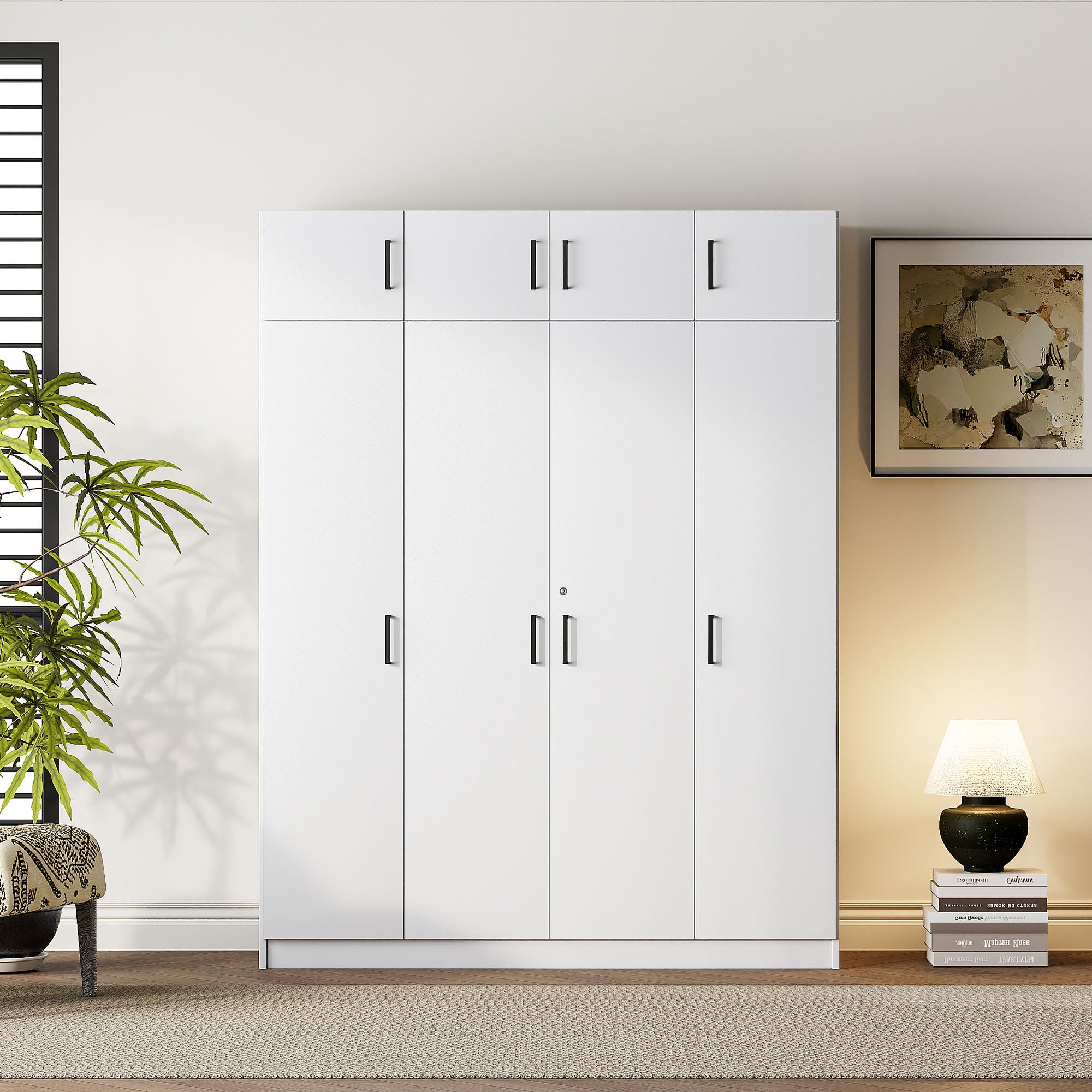Contemporary 4 Door Wardrobe With 1 Drawer And Top Cabinet