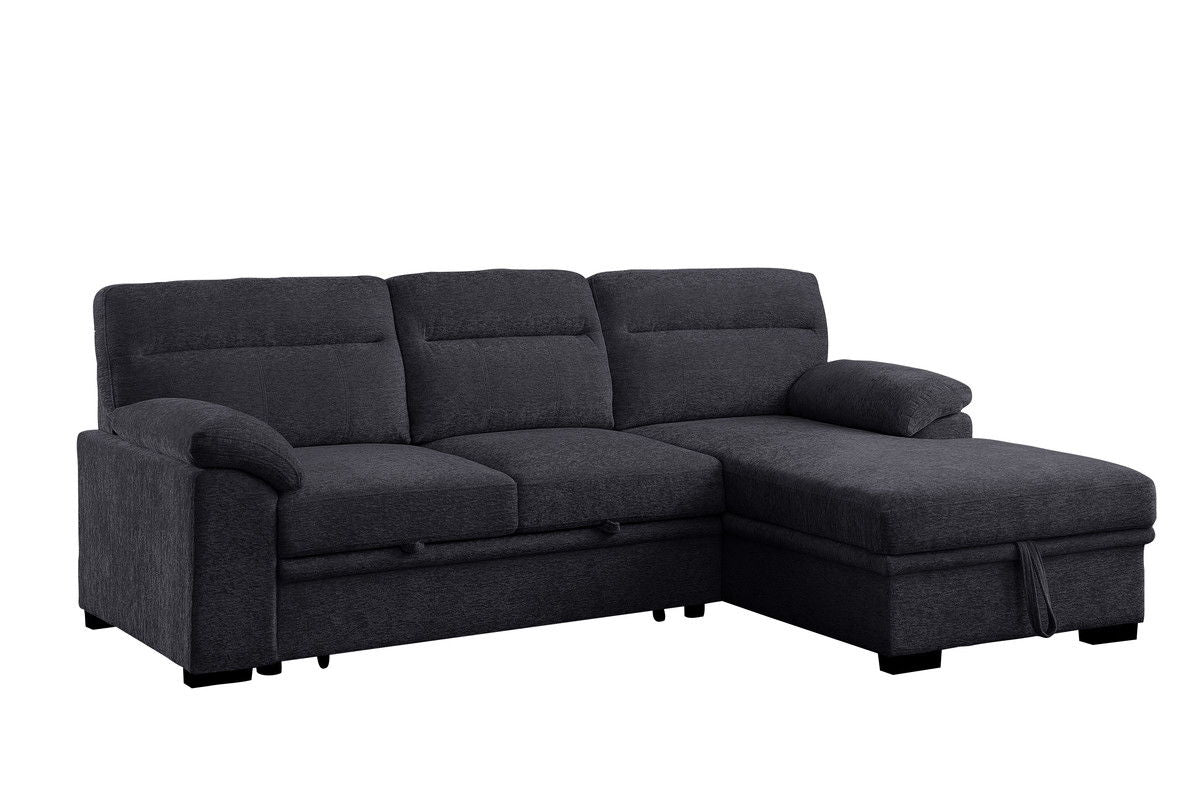 Kipling II 94"W Dark Gray Chenille Fabric Sleeper Sectional Sofa with Right-Facing Chaise, Cupholders, USB Charging port
