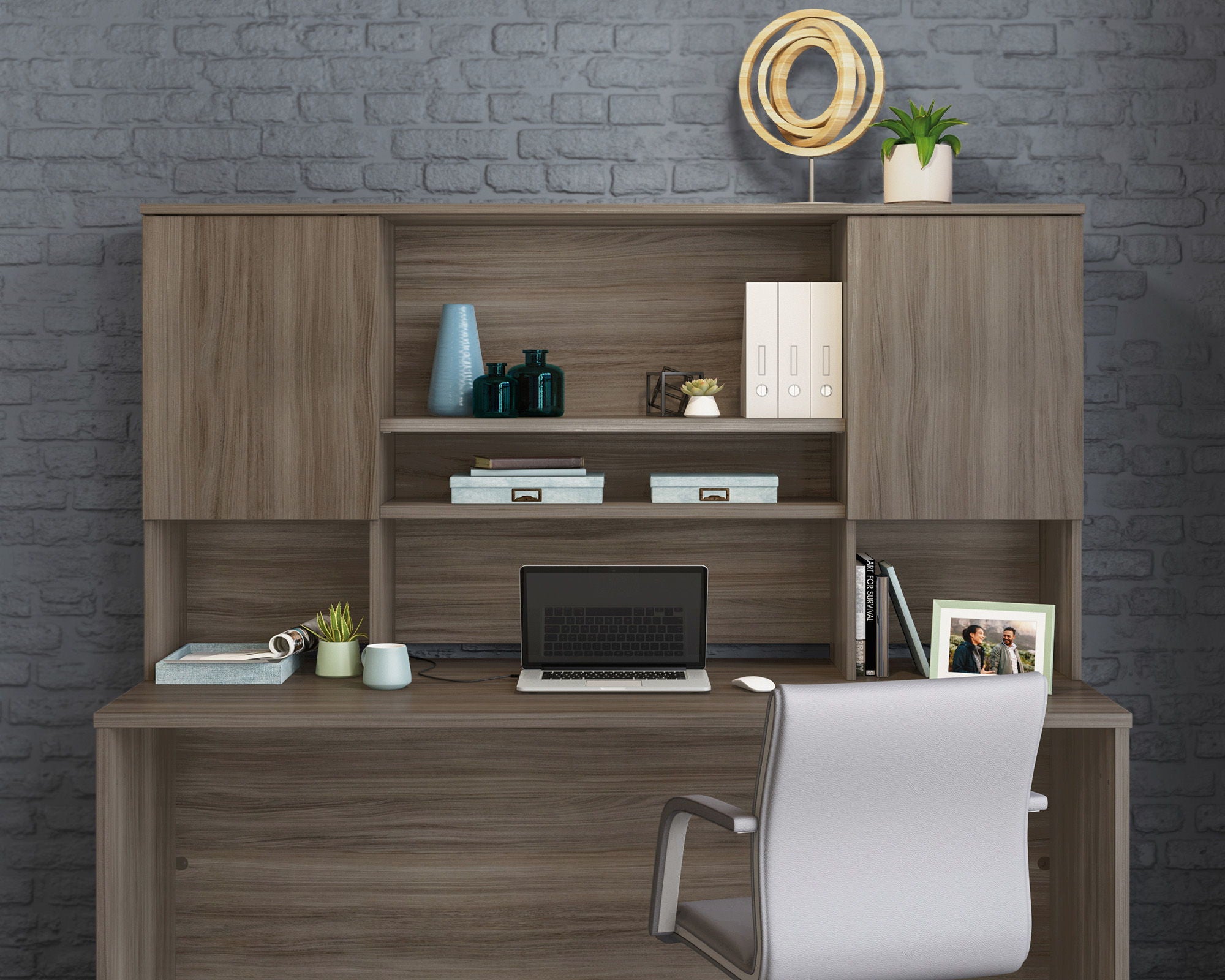 Commercial Desktop Hutch in Hudson Elm