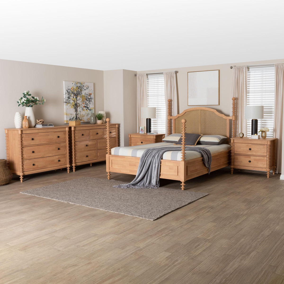 Neviah 5-Piece Bedroom Set with 2-Drawer Nightstands, Queen, Beech Brown