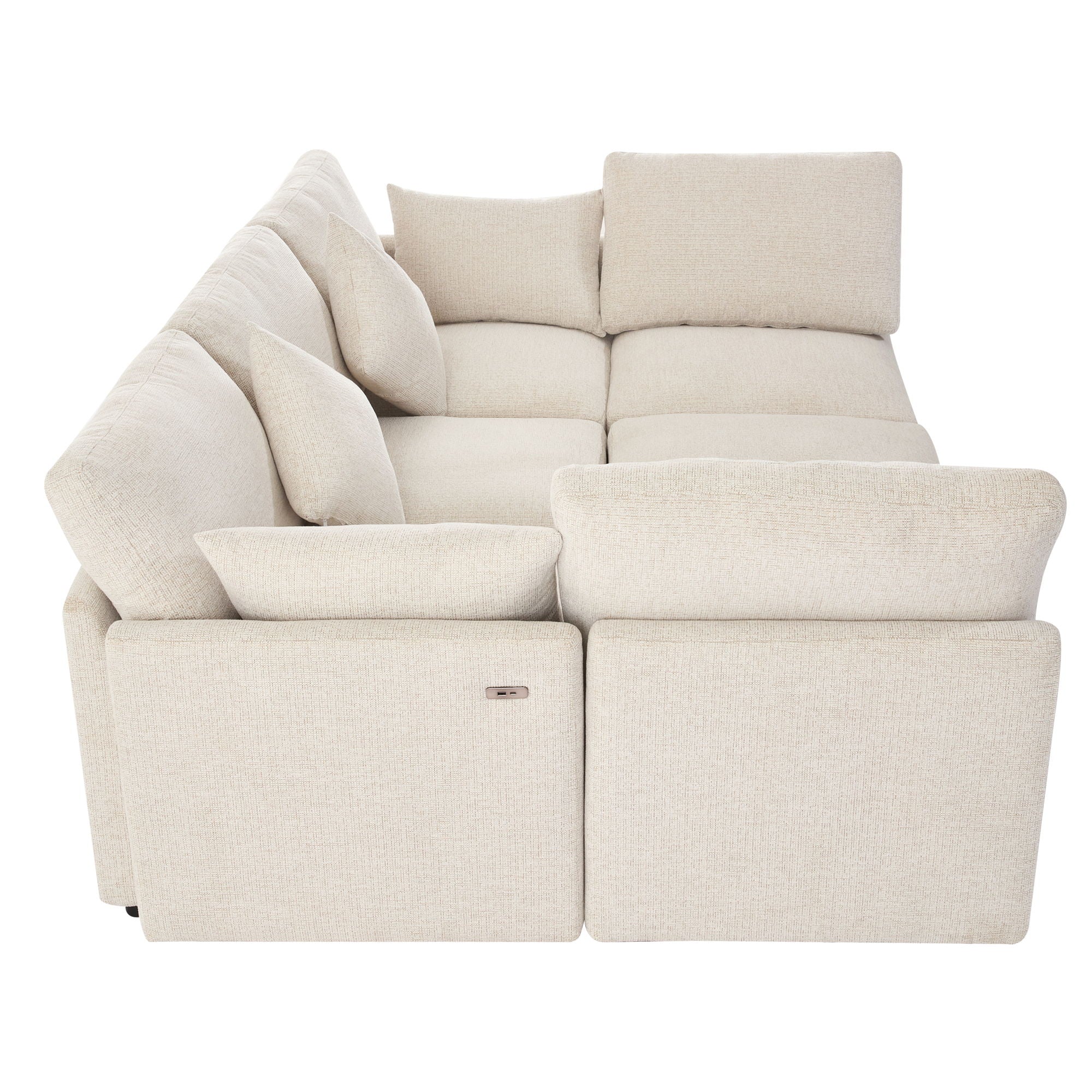 Sectional Sofa Modular U-Shaped With Ottoman & USB Ports