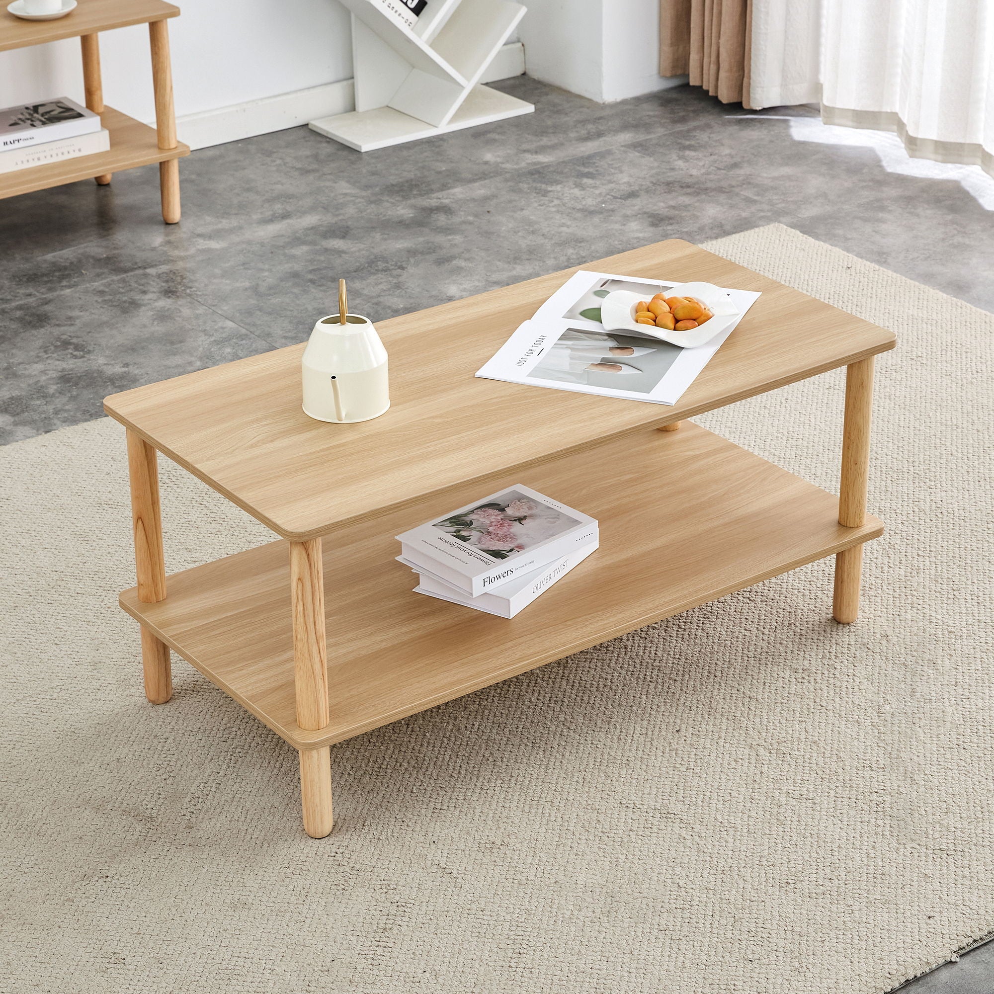 Modern 2 Tier Coffee Table With Open Storage Shelf For Living Room