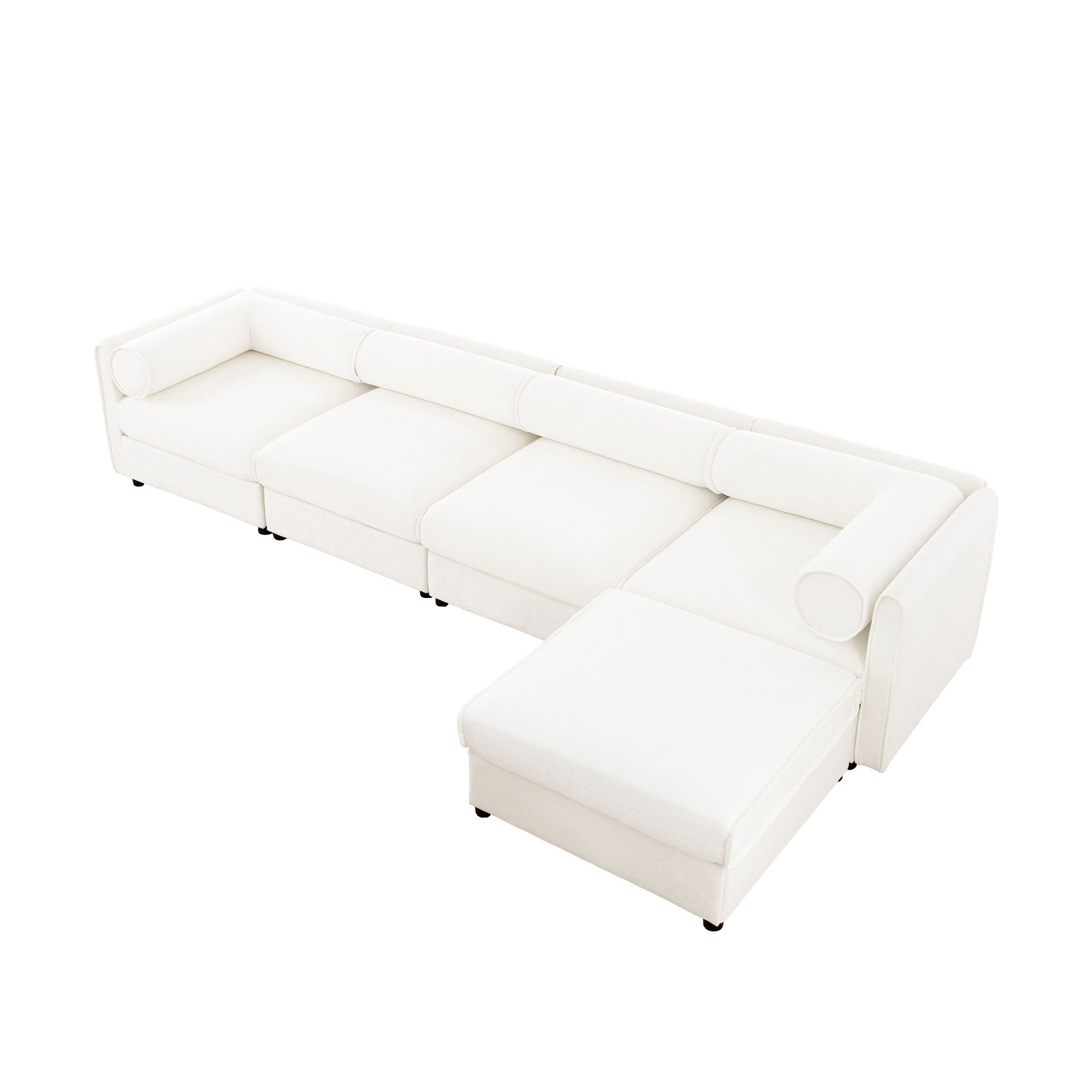 Contemporary Elegant White Chenille Sofa With Storage And Ottoman