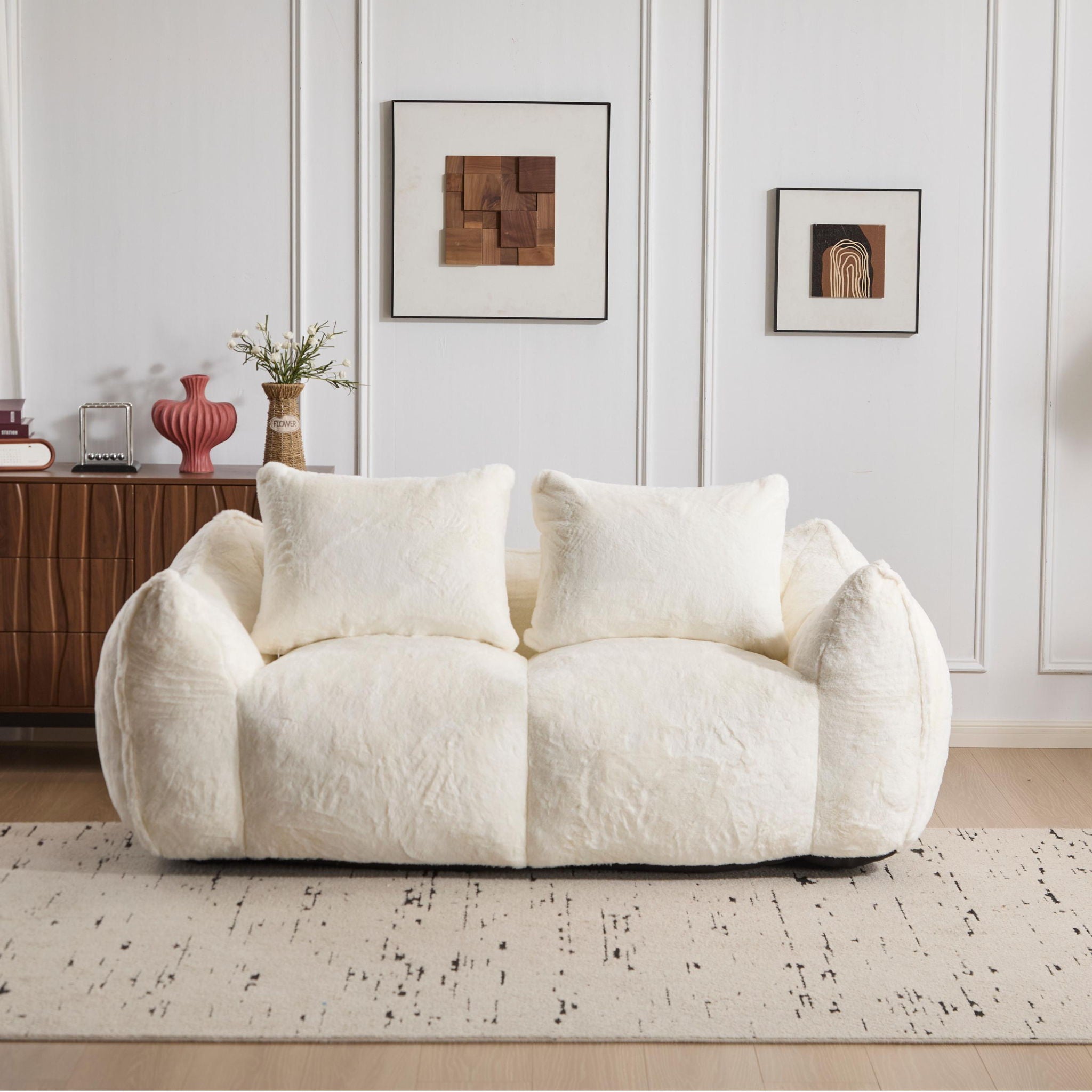 Giant Bean Bag Couch, Ultra Soft Fluffy Loveseat For Living Room