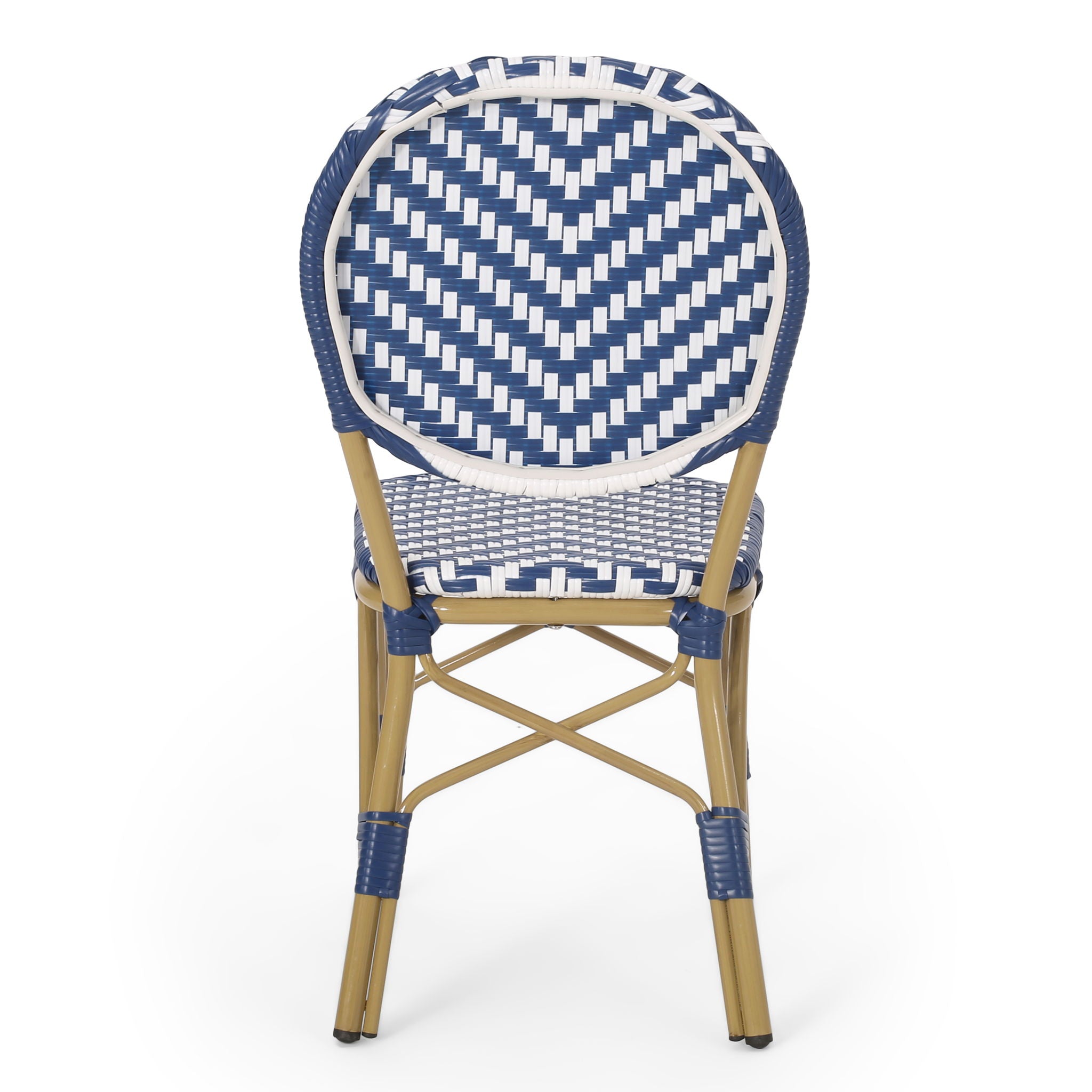Outdoor Rattan And Aluminum French Armless Bistro Chairs Set - Navy Blue