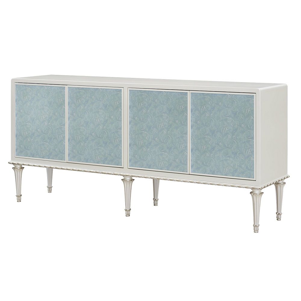 ACME Ansaldo - Console Cabinet - Pearl White & Silver Shimmer | Meri Furniture