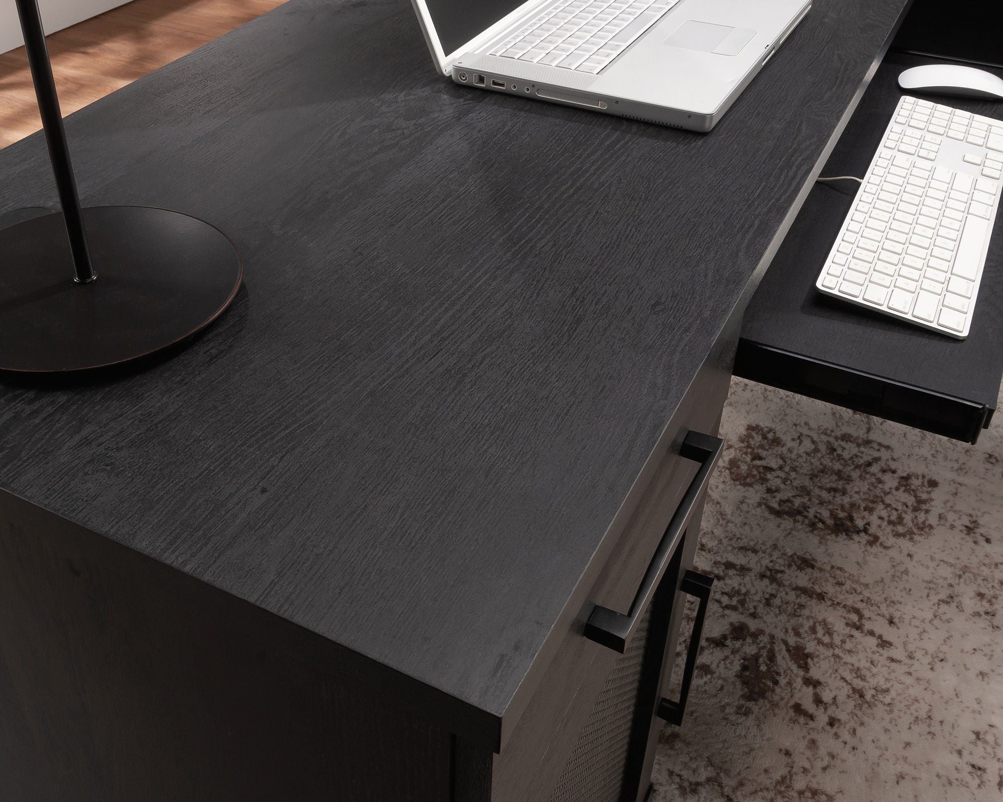 L-Shaped Desk with Drawers in Raven Oak